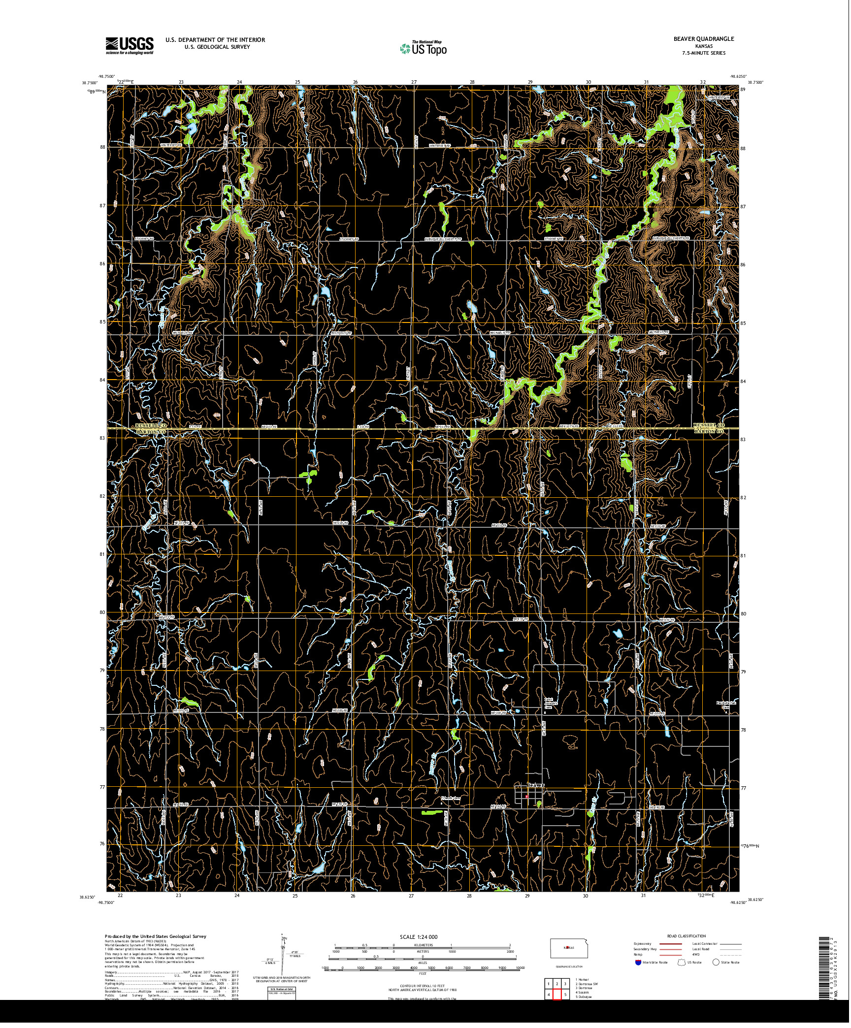 USGS US TOPO 7.5-MINUTE MAP FOR BEAVER, KS 2018