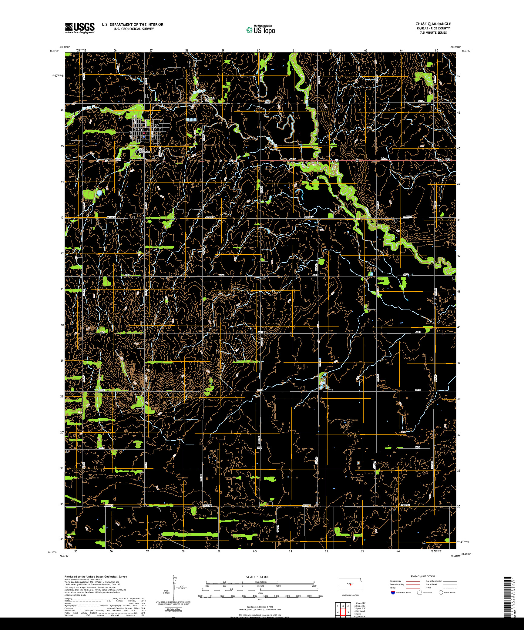 USGS US TOPO 7.5-MINUTE MAP FOR CHASE, KS 2018