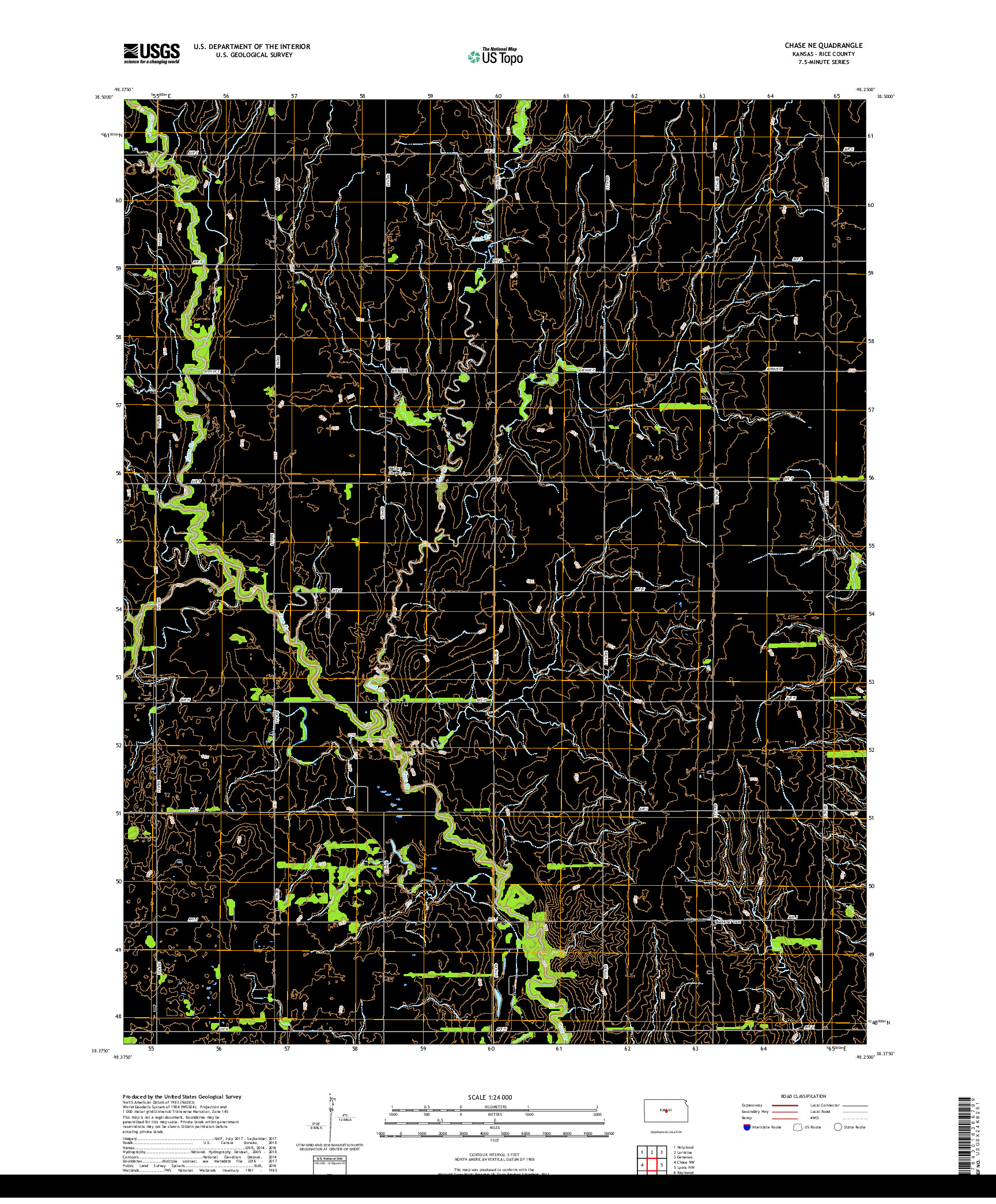 USGS US TOPO 7.5-MINUTE MAP FOR CHASE NE, KS 2018