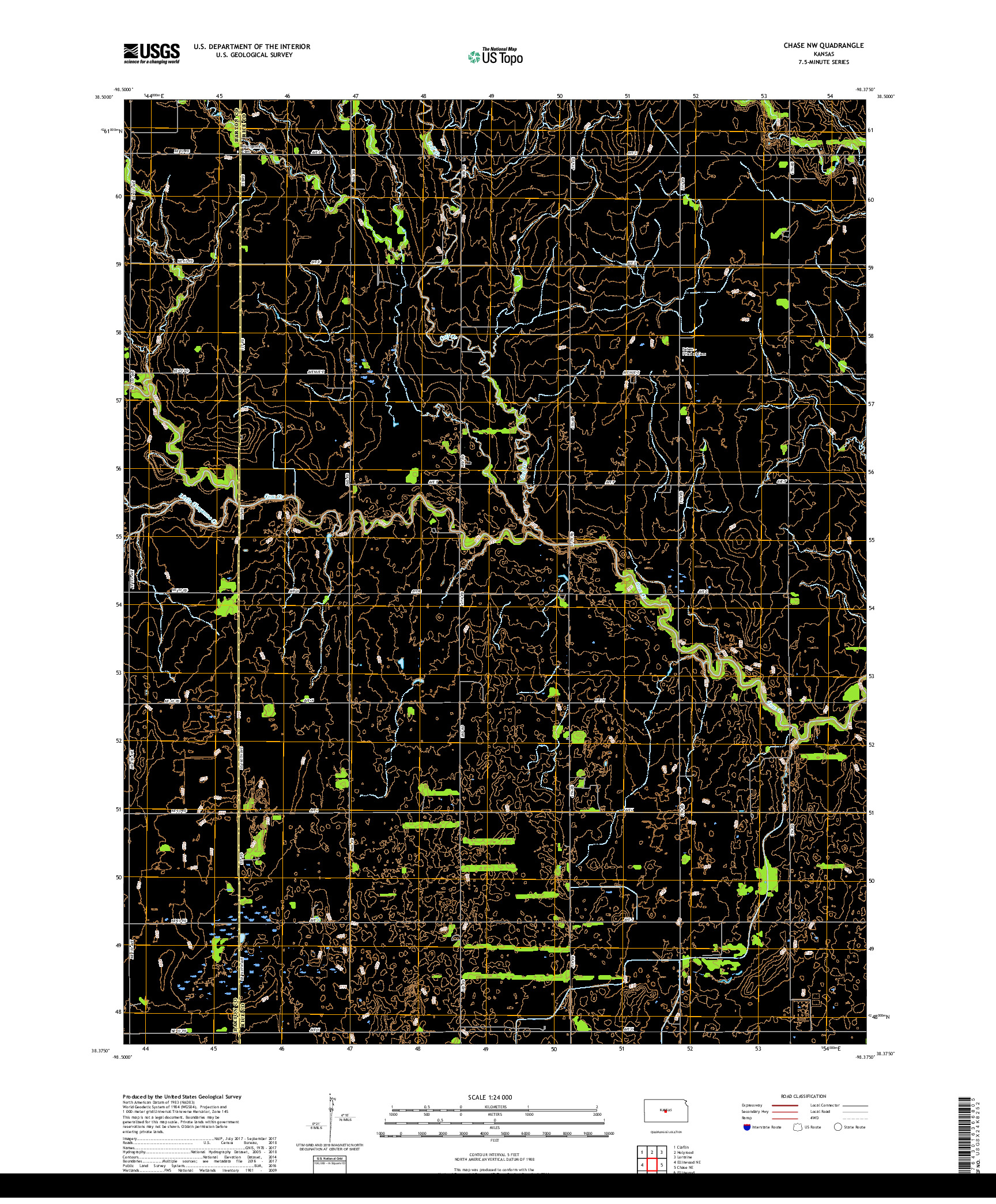 USGS US TOPO 7.5-MINUTE MAP FOR CHASE NW, KS 2018