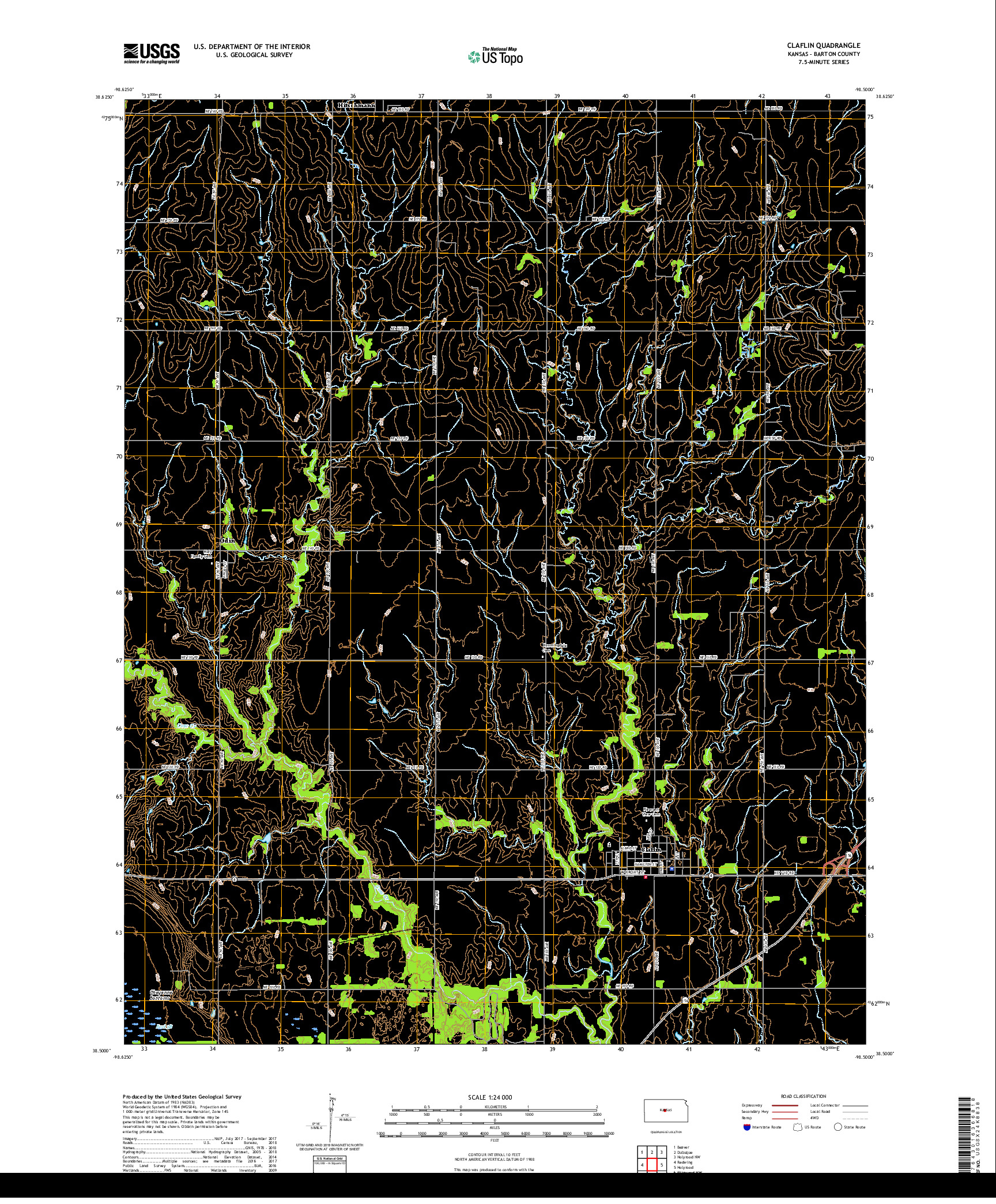 USGS US TOPO 7.5-MINUTE MAP FOR CLAFLIN, KS 2018
