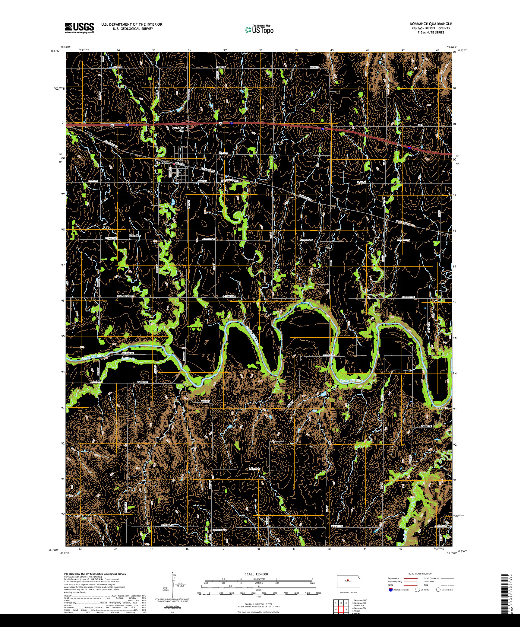 USGS US TOPO 7.5-MINUTE MAP FOR DORRANCE, KS 2018