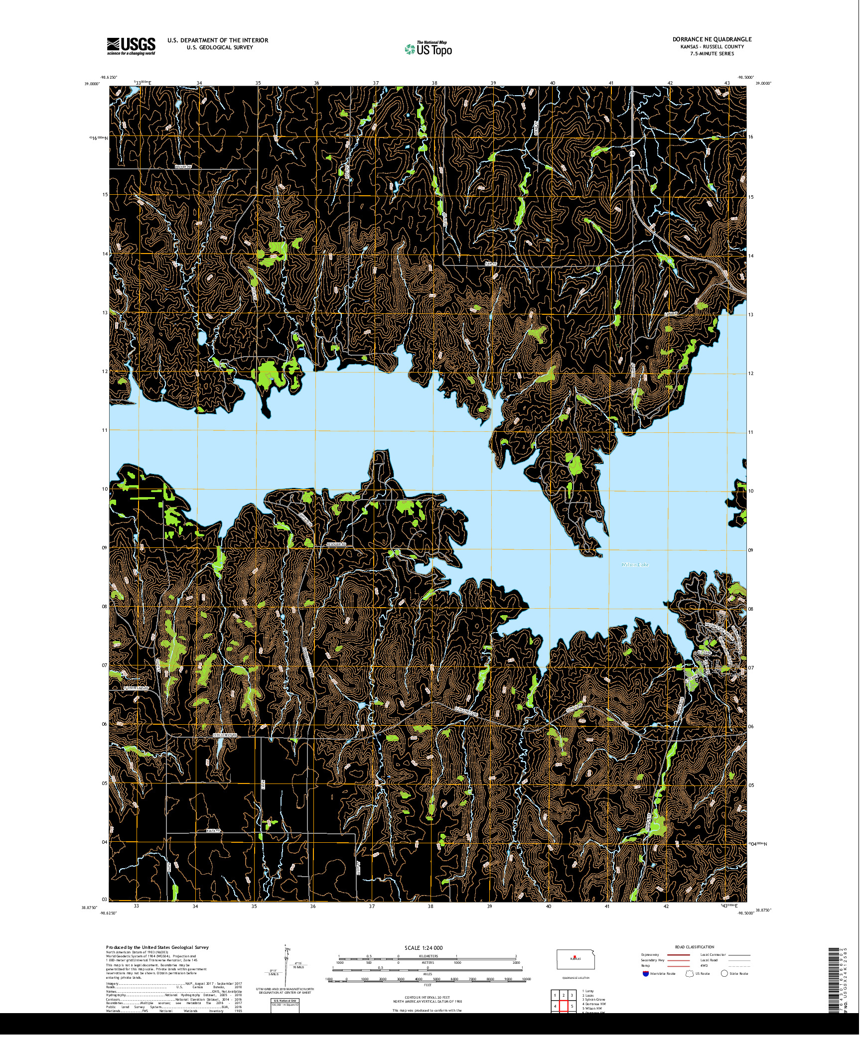 USGS US TOPO 7.5-MINUTE MAP FOR DORRANCE NE, KS 2018