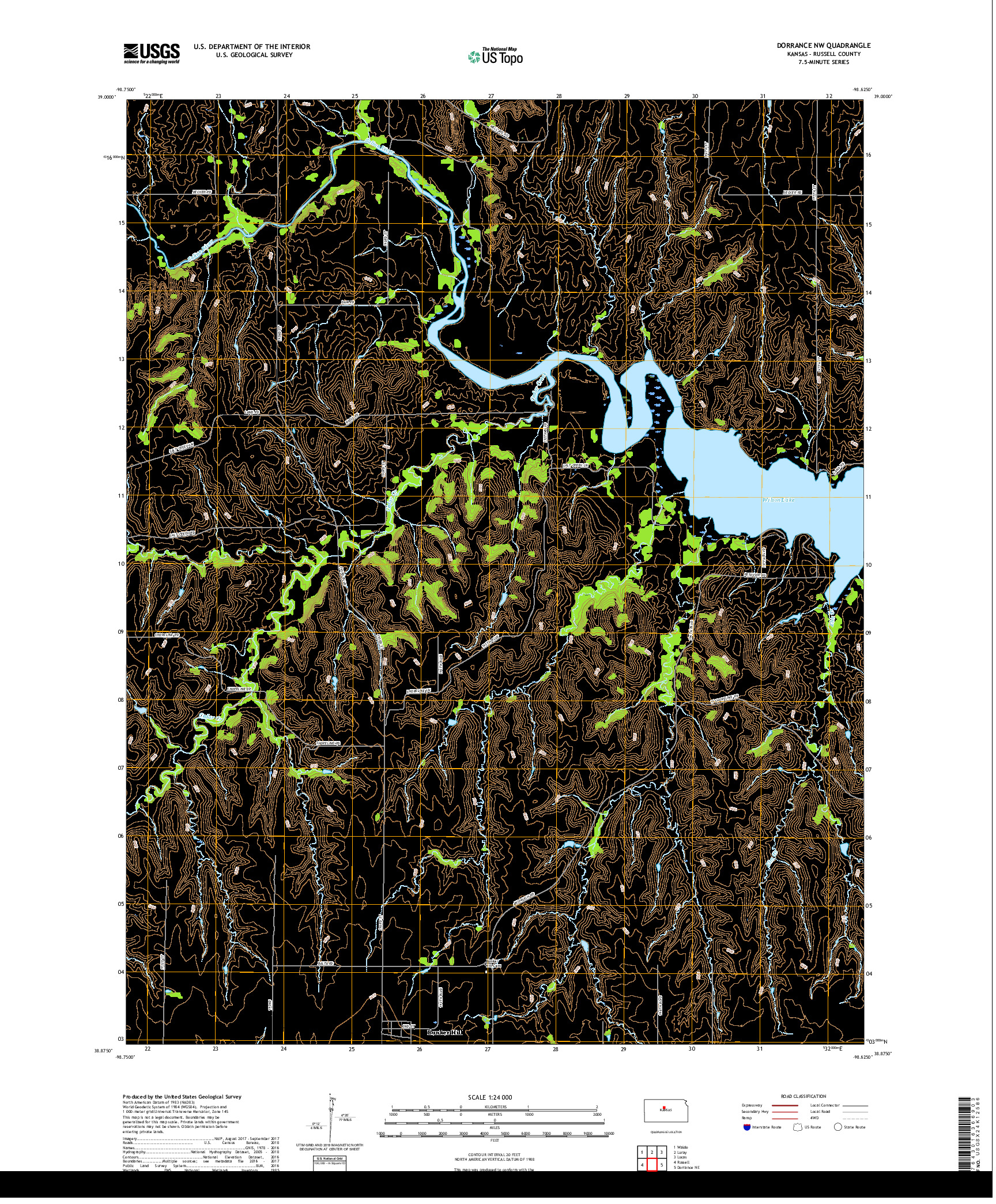 USGS US TOPO 7.5-MINUTE MAP FOR DORRANCE NW, KS 2018