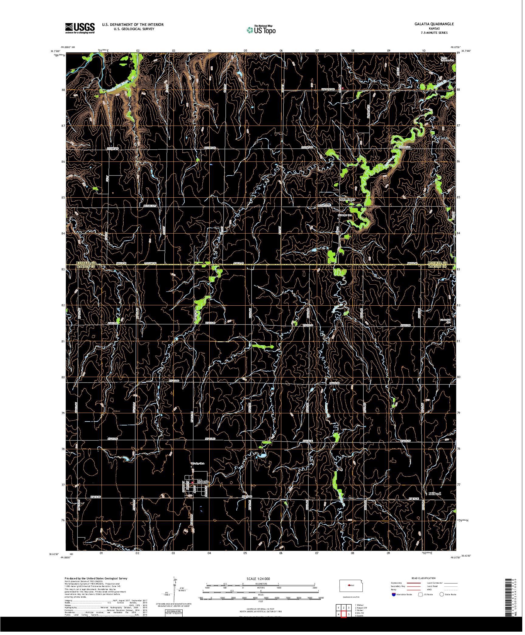 USGS US TOPO 7.5-MINUTE MAP FOR GALATIA, KS 2018