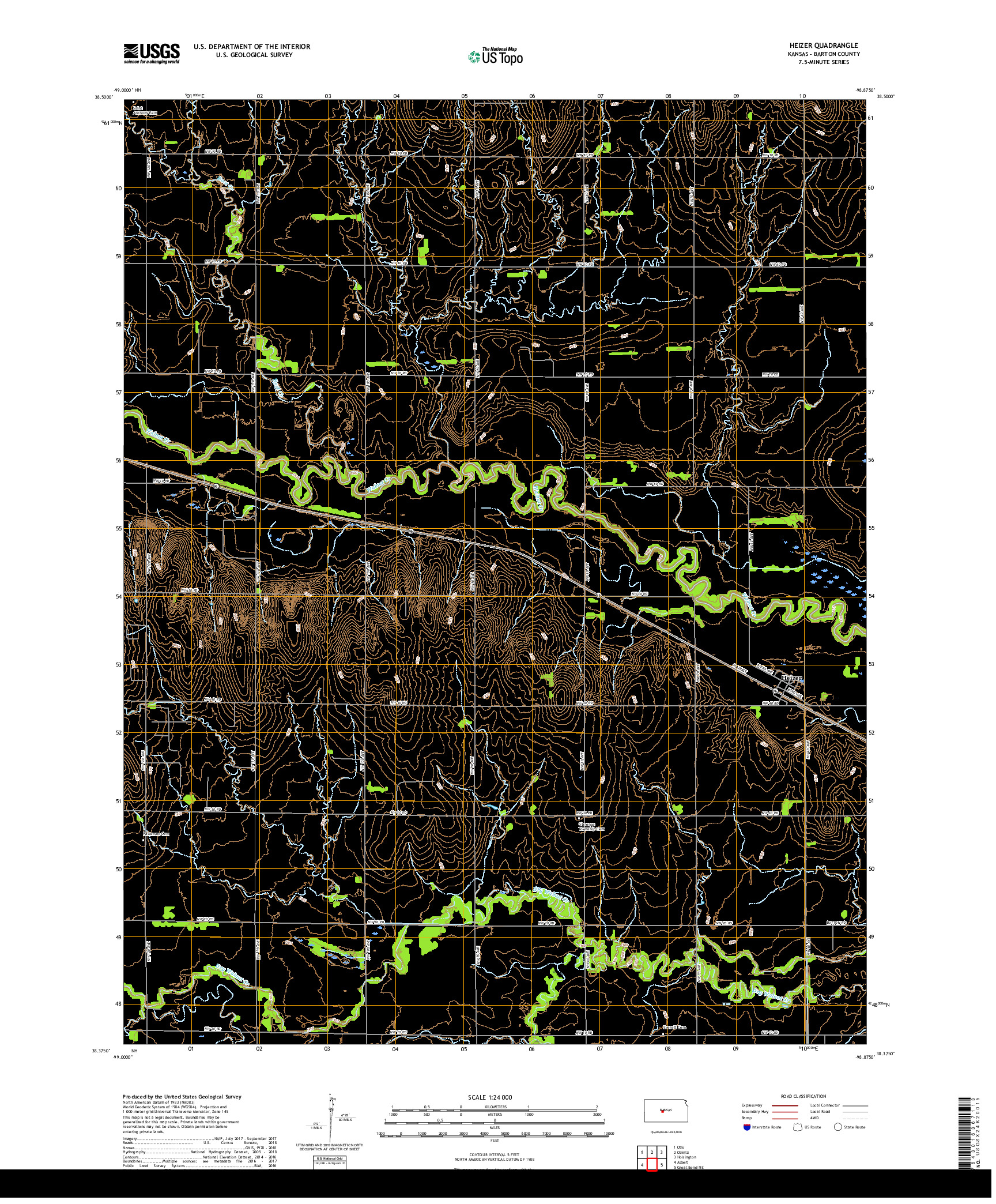USGS US TOPO 7.5-MINUTE MAP FOR HEIZER, KS 2018
