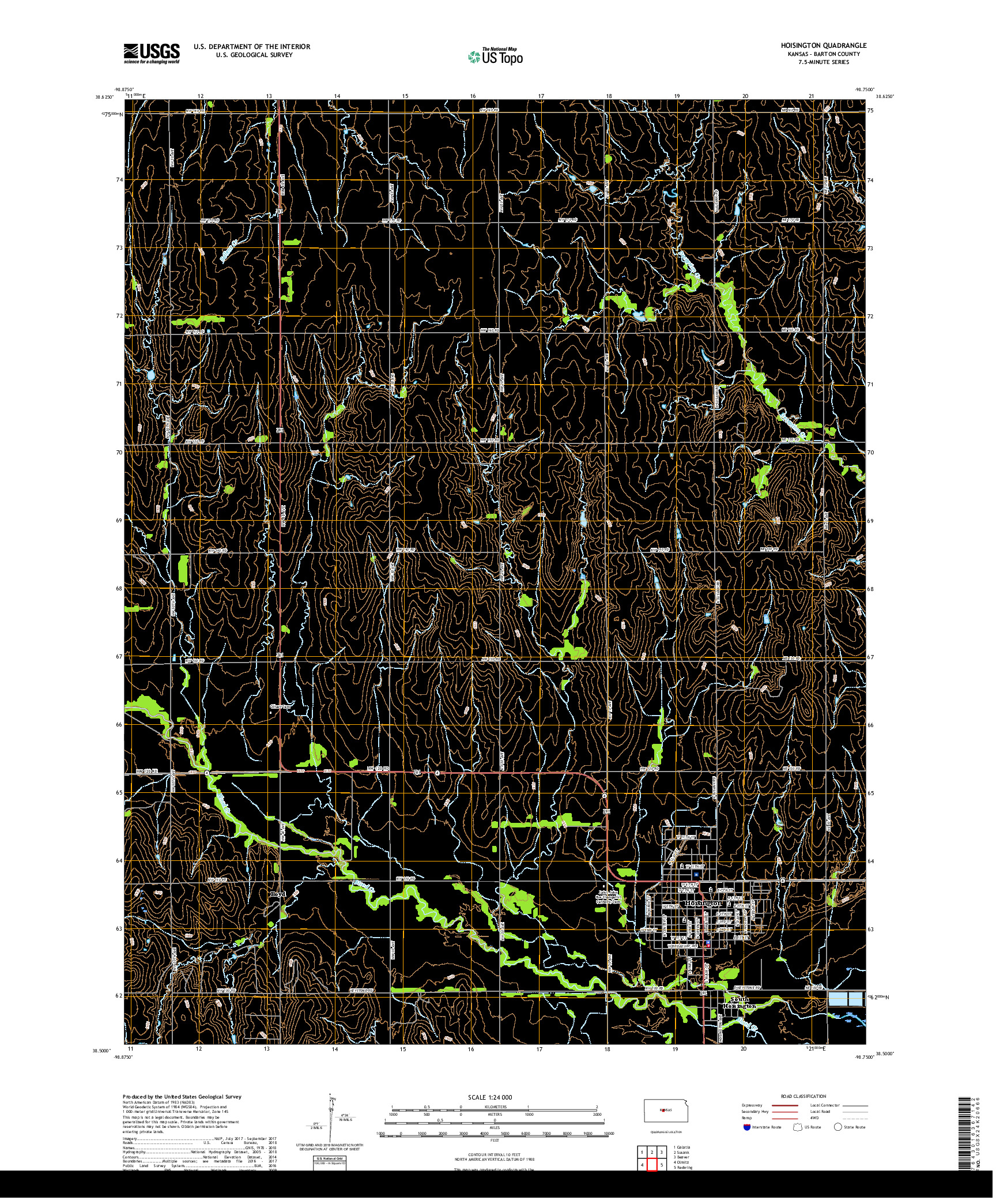 USGS US TOPO 7.5-MINUTE MAP FOR HOISINGTON, KS 2018