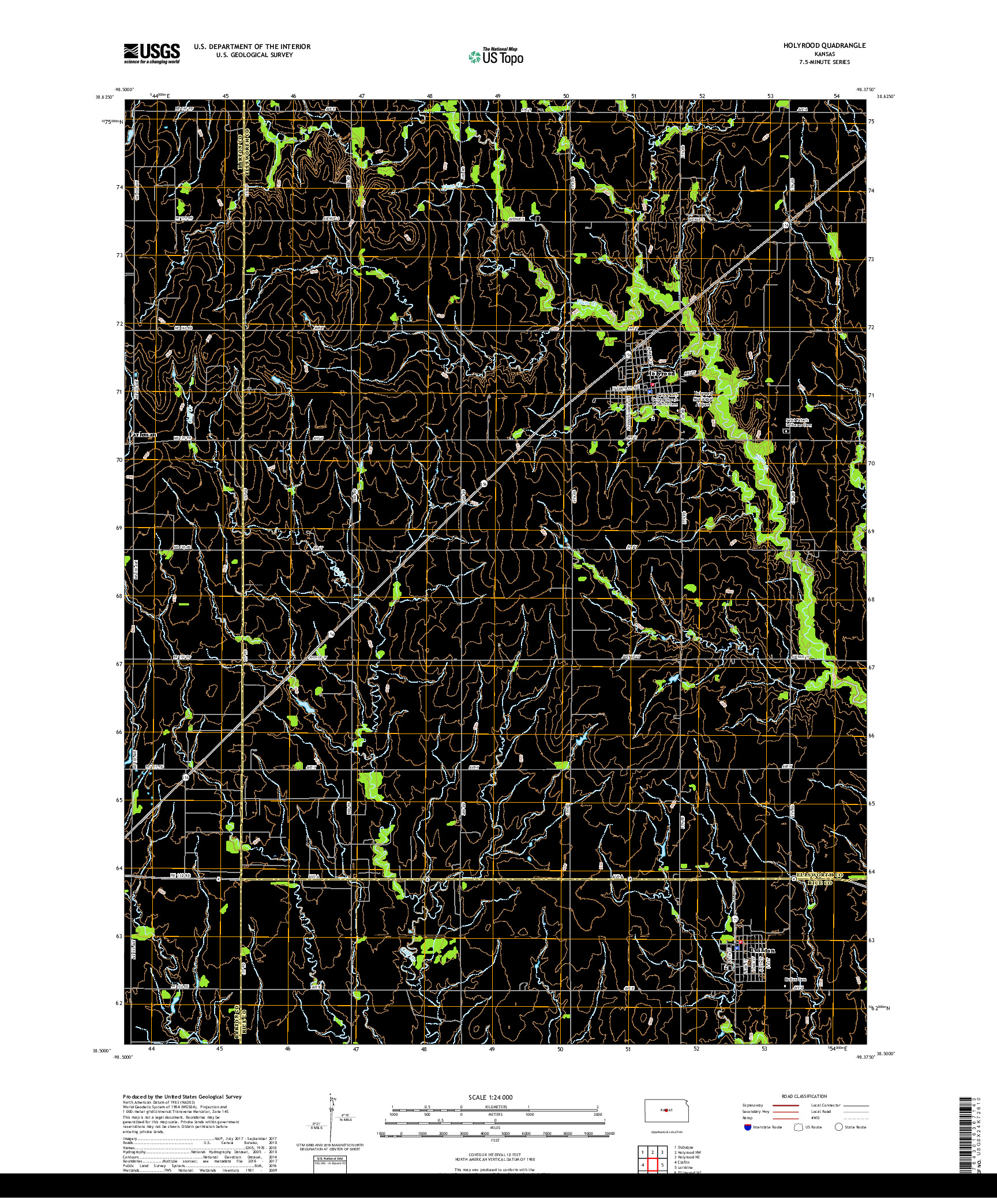 USGS US TOPO 7.5-MINUTE MAP FOR HOLYROOD, KS 2018