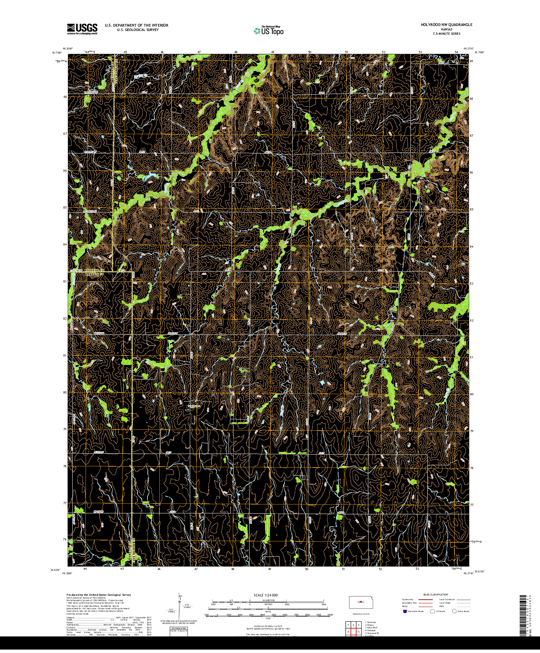 USGS US TOPO 7.5-MINUTE MAP FOR HOLYROOD NW, KS 2018