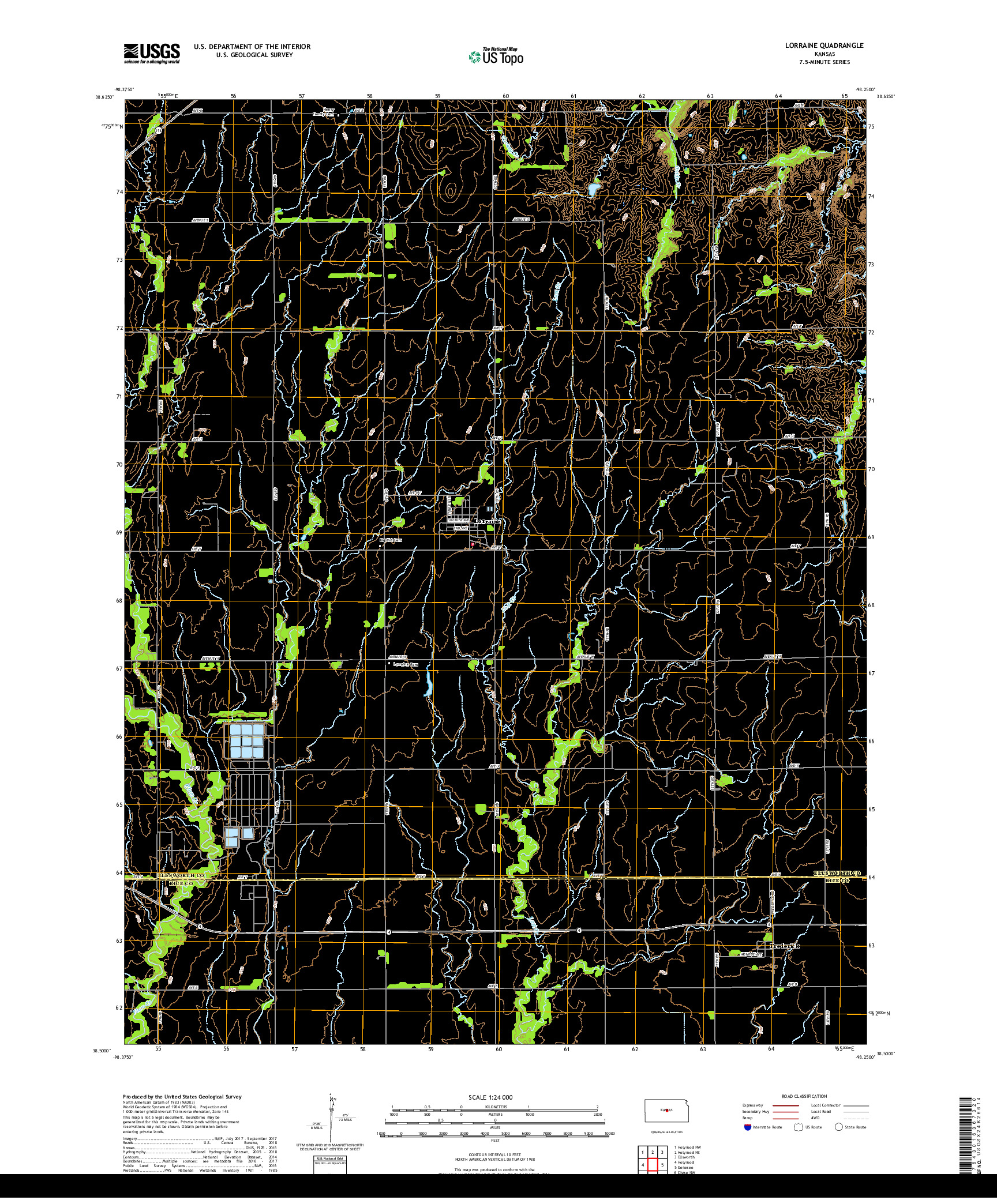 USGS US TOPO 7.5-MINUTE MAP FOR LORRAINE, KS 2018