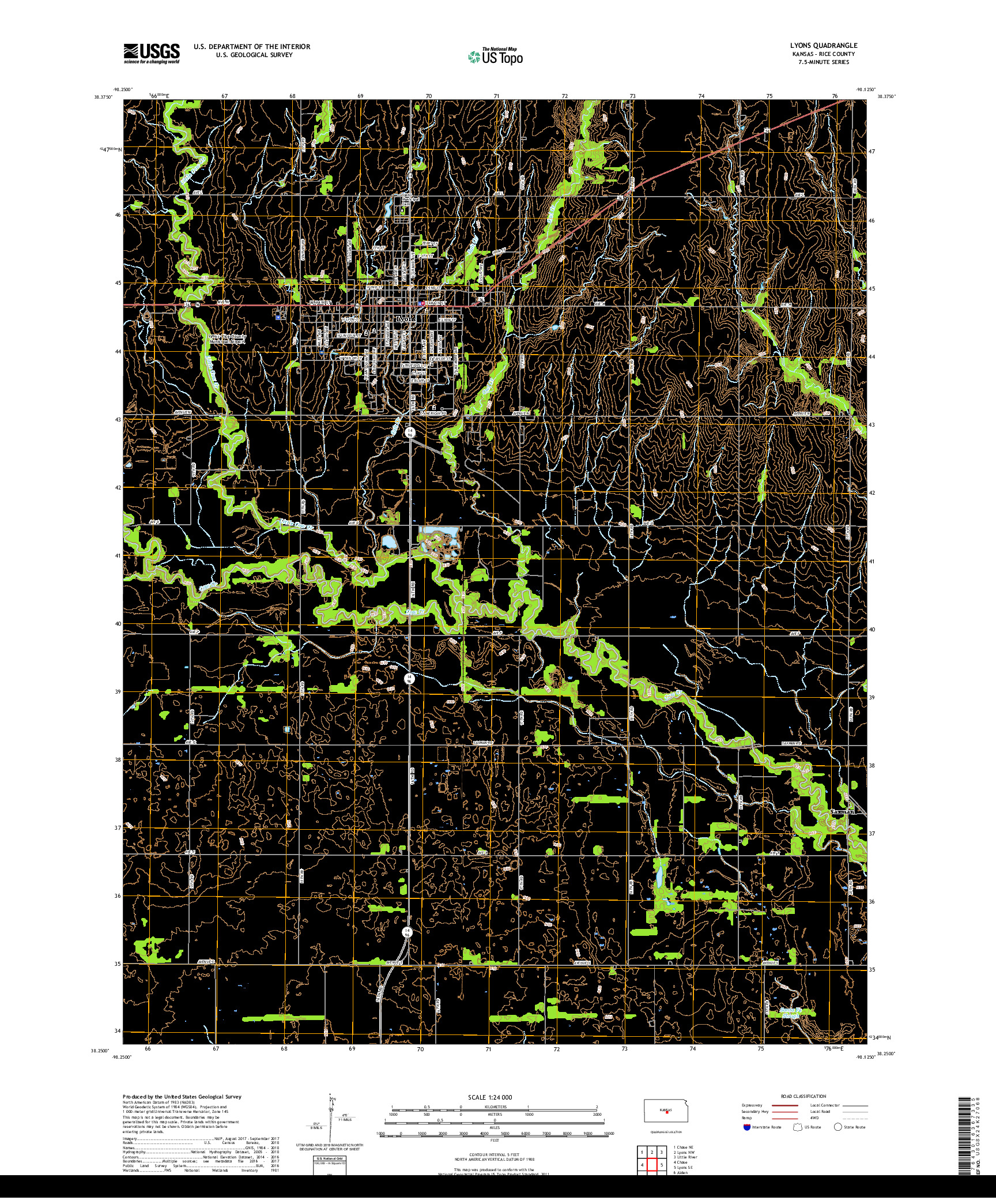 USGS US TOPO 7.5-MINUTE MAP FOR LYONS, KS 2018