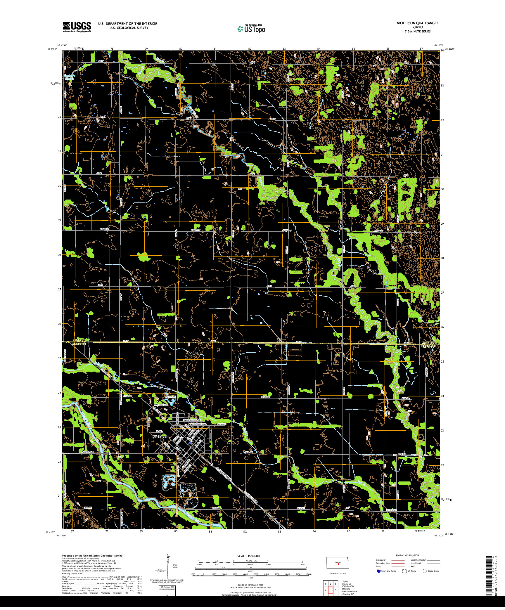 USGS US TOPO 7.5-MINUTE MAP FOR NICKERSON, KS 2018