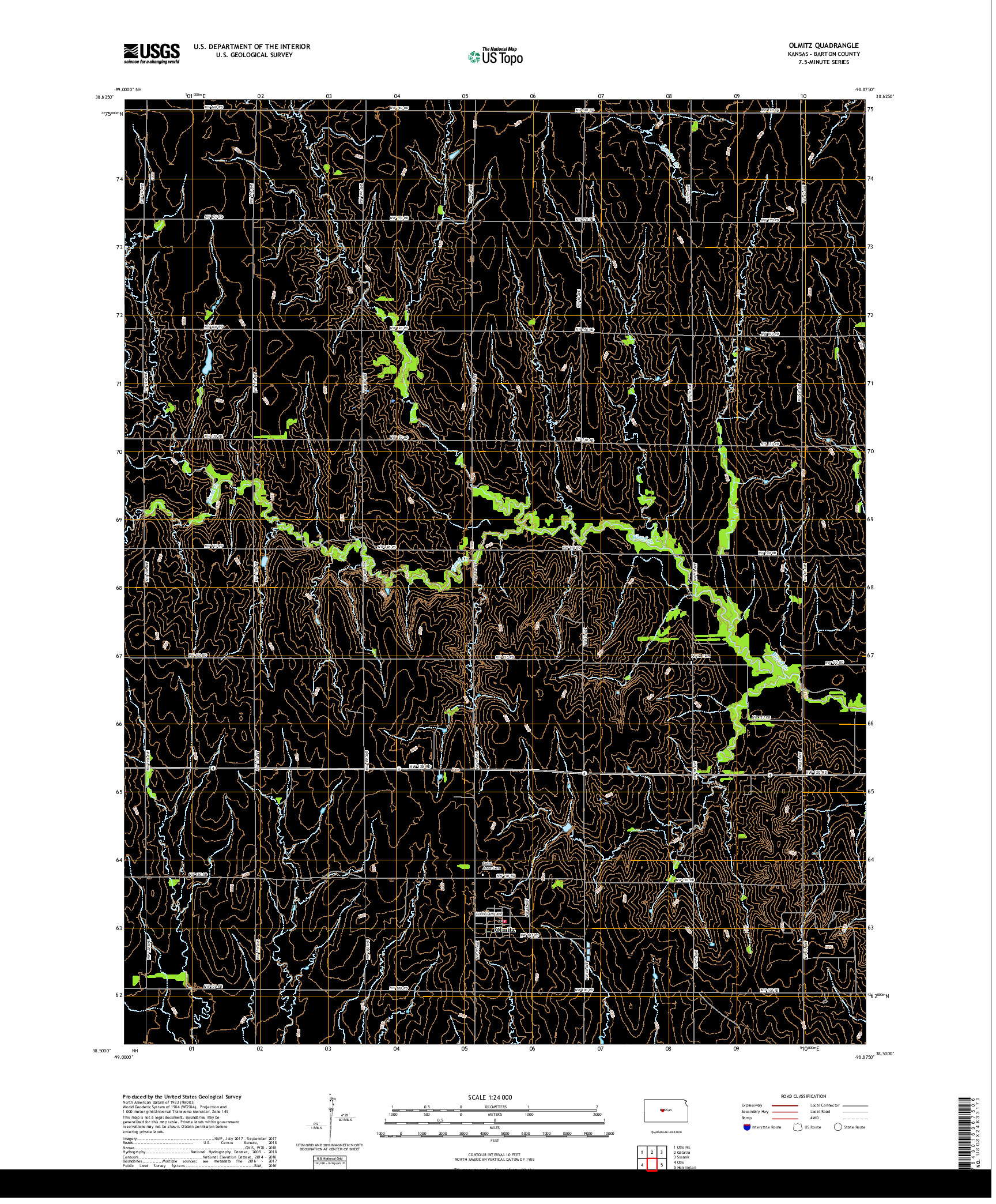 USGS US TOPO 7.5-MINUTE MAP FOR OLMITZ, KS 2018