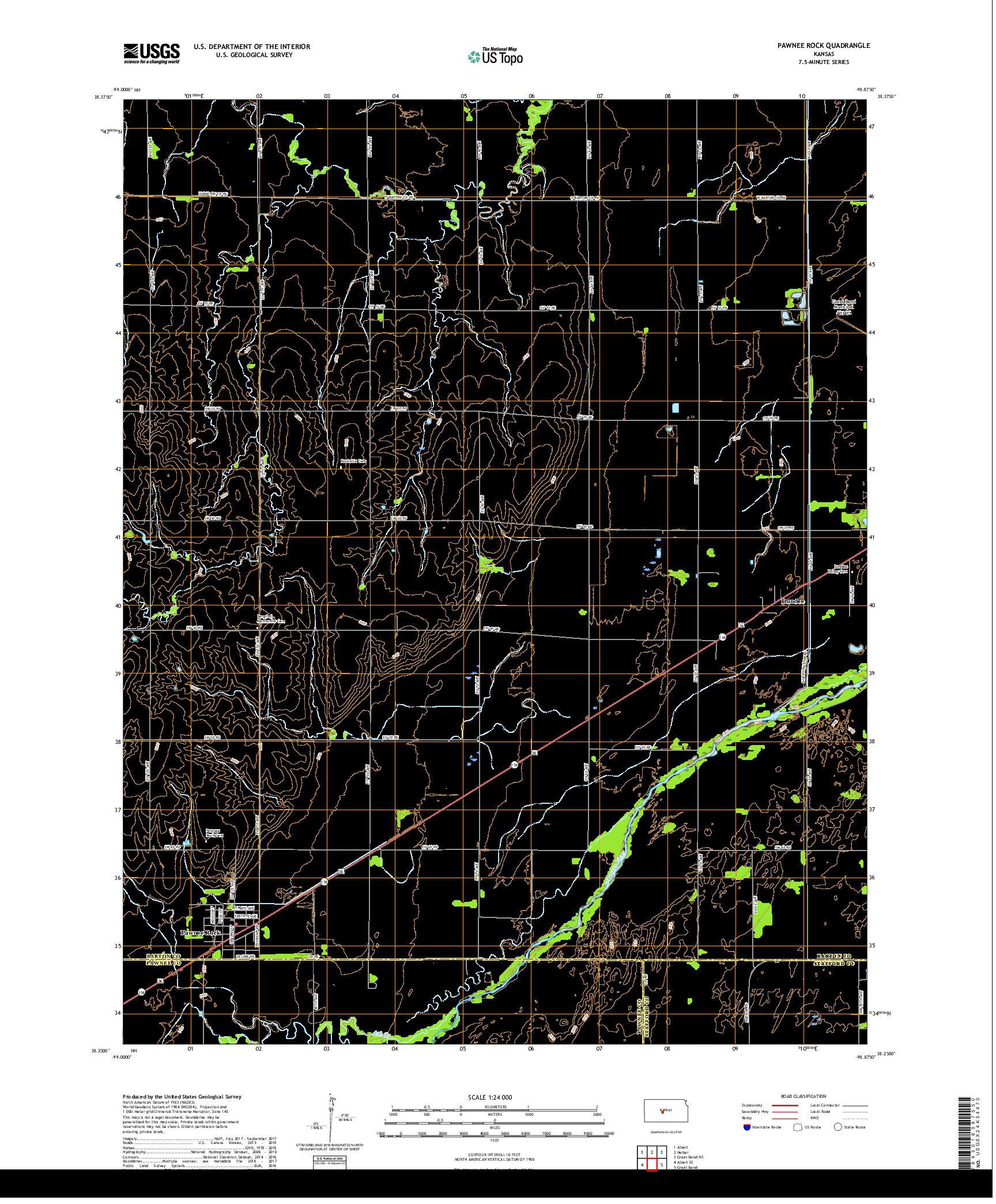 USGS US TOPO 7.5-MINUTE MAP FOR PAWNEE ROCK, KS 2018