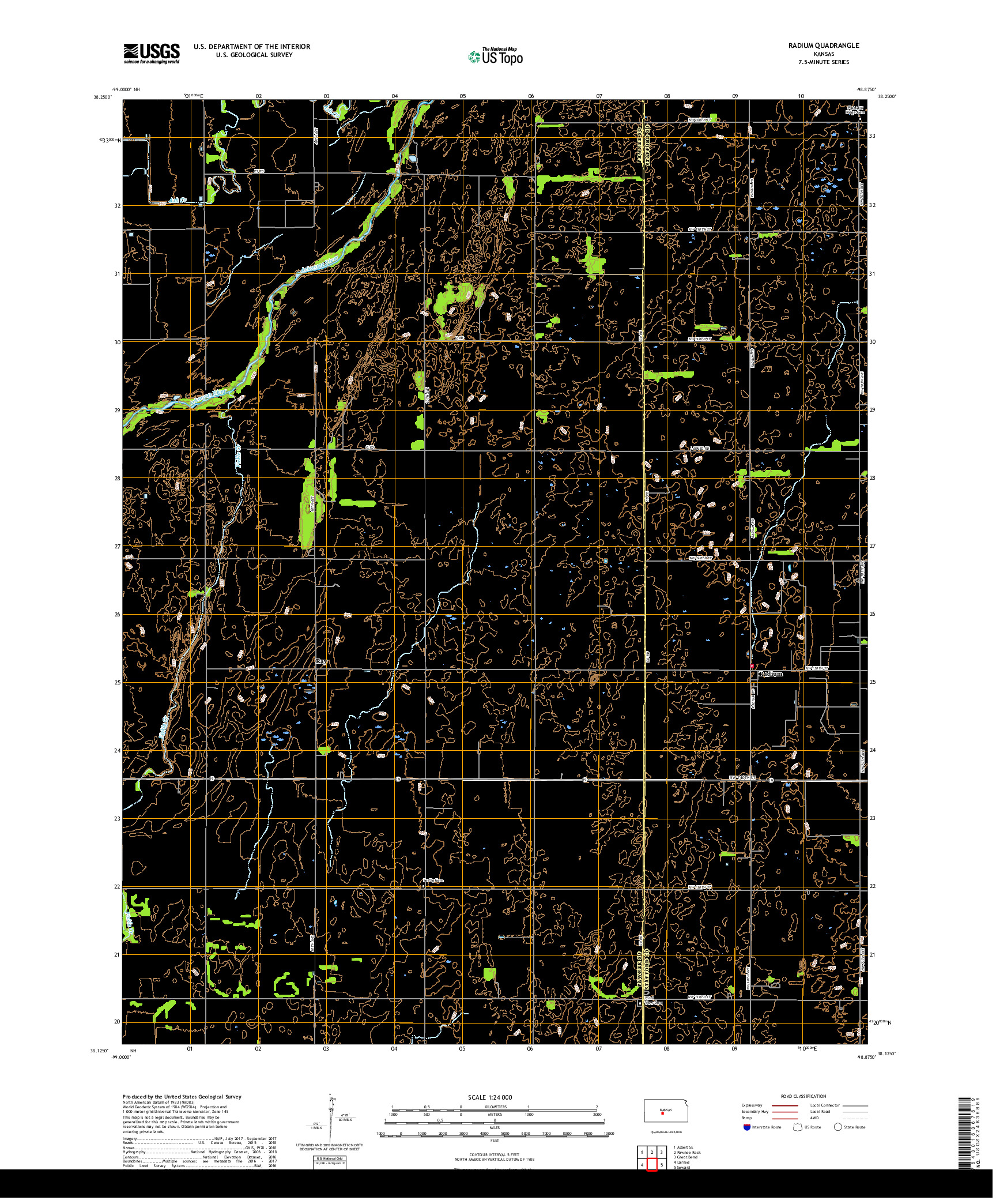 USGS US TOPO 7.5-MINUTE MAP FOR RADIUM, KS 2018