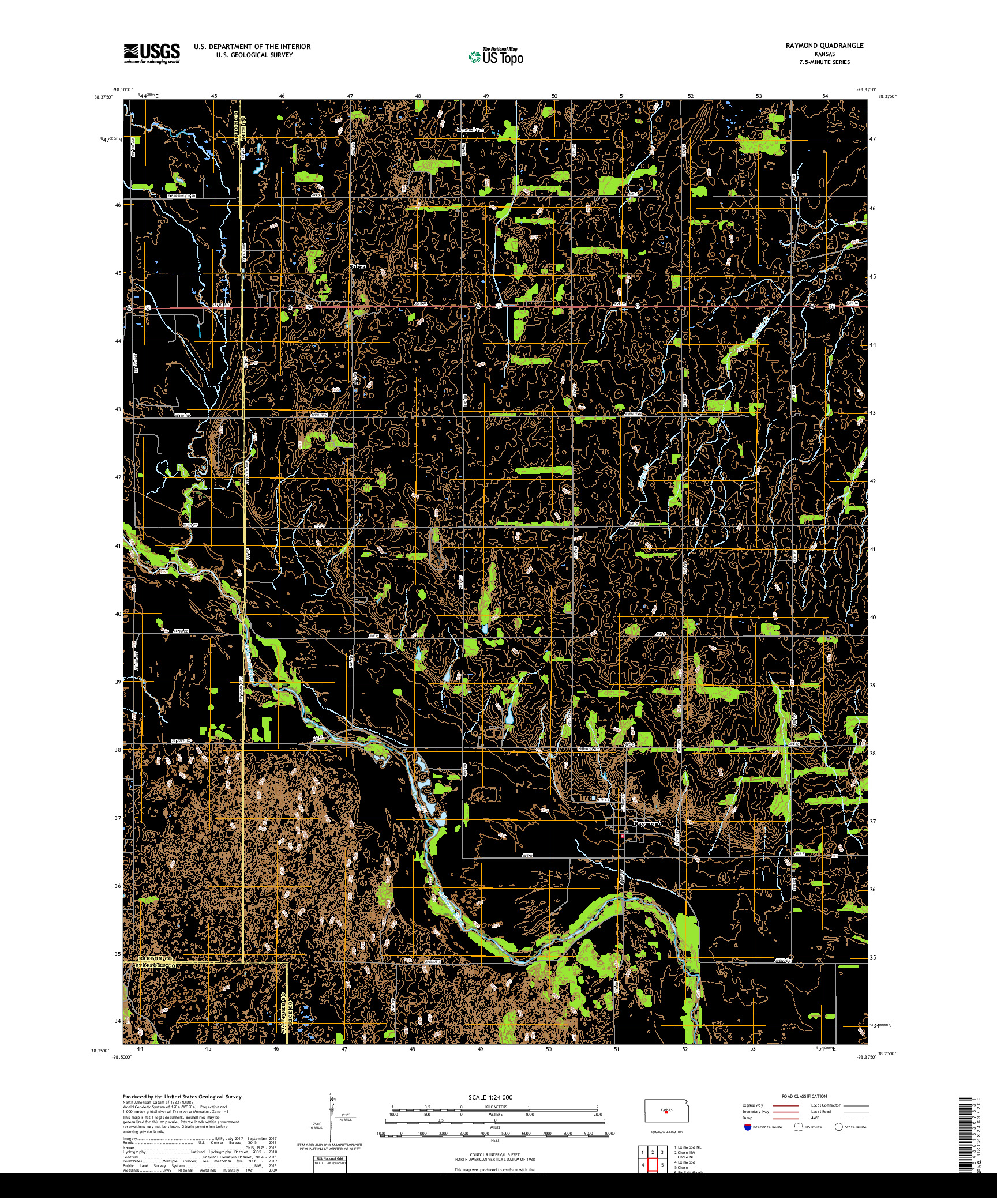 USGS US TOPO 7.5-MINUTE MAP FOR RAYMOND, KS 2018