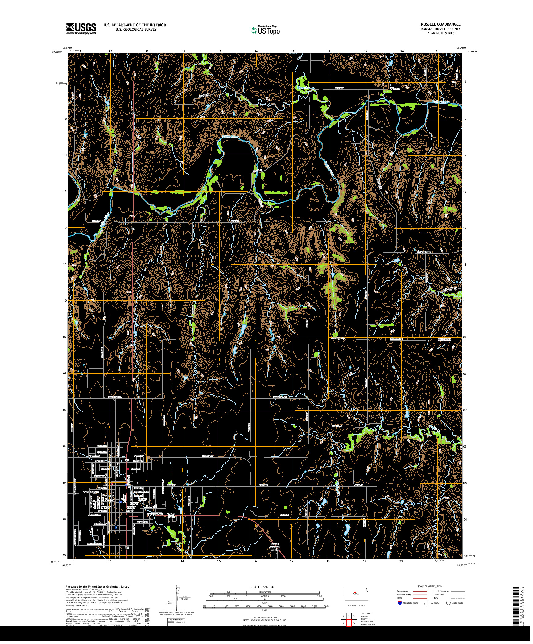 USGS US TOPO 7.5-MINUTE MAP FOR RUSSELL, KS 2018