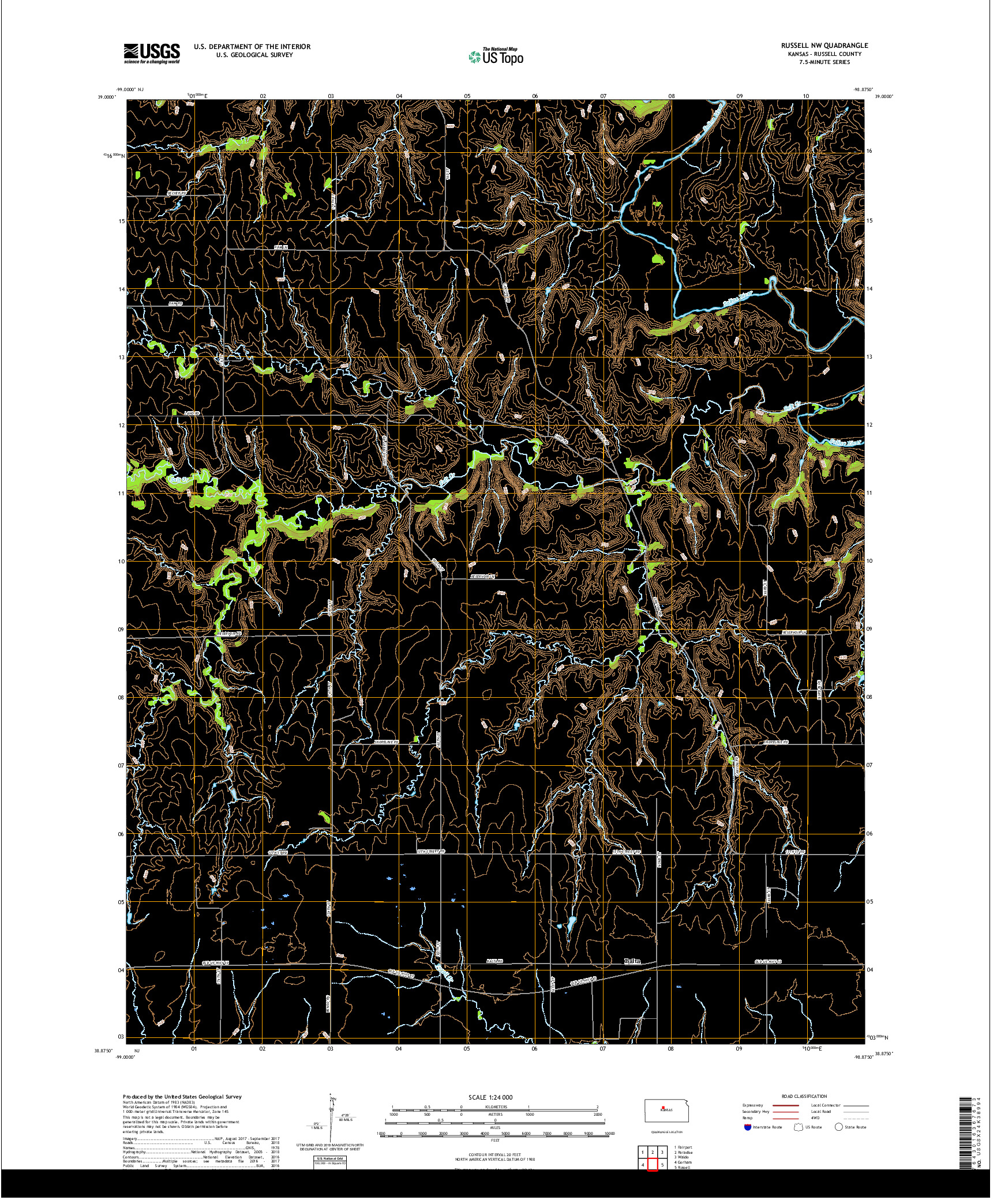USGS US TOPO 7.5-MINUTE MAP FOR RUSSELL NW, KS 2018