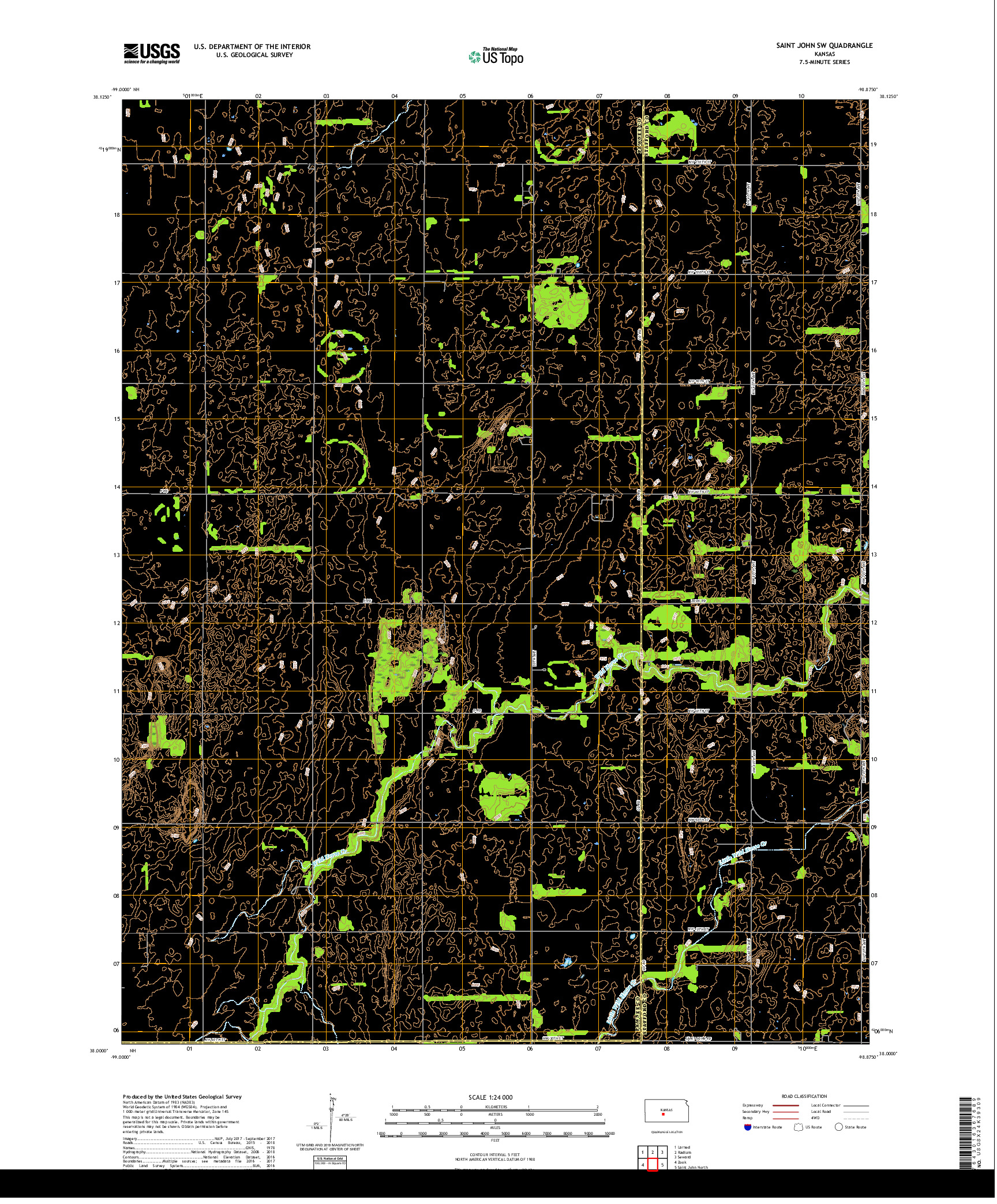 USGS US TOPO 7.5-MINUTE MAP FOR SAINT JOHN SW, KS 2018