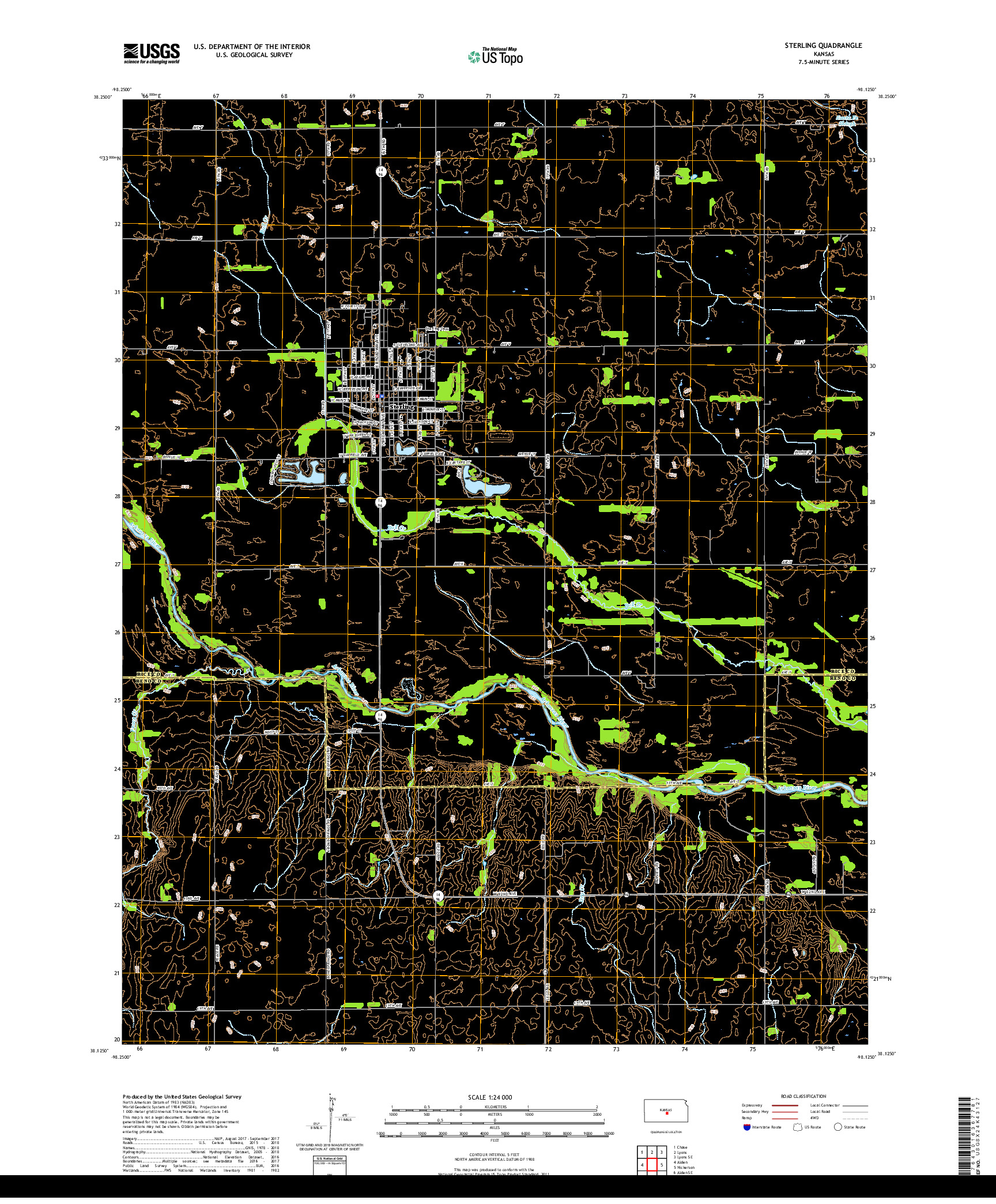 USGS US TOPO 7.5-MINUTE MAP FOR STERLING, KS 2018