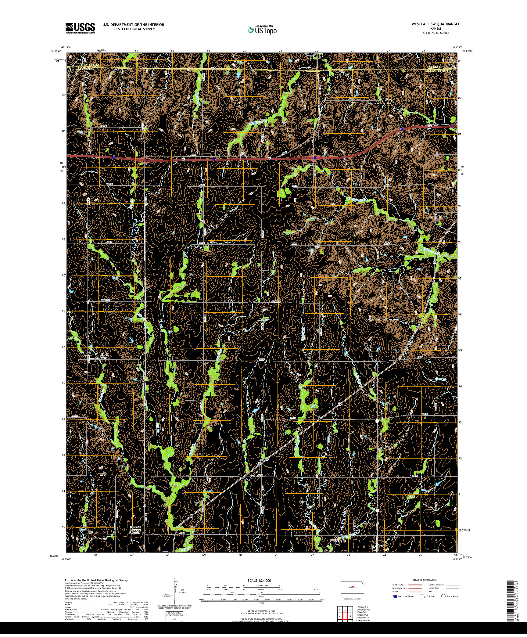 USGS US TOPO 7.5-MINUTE MAP FOR WESTFALL SW, KS 2018