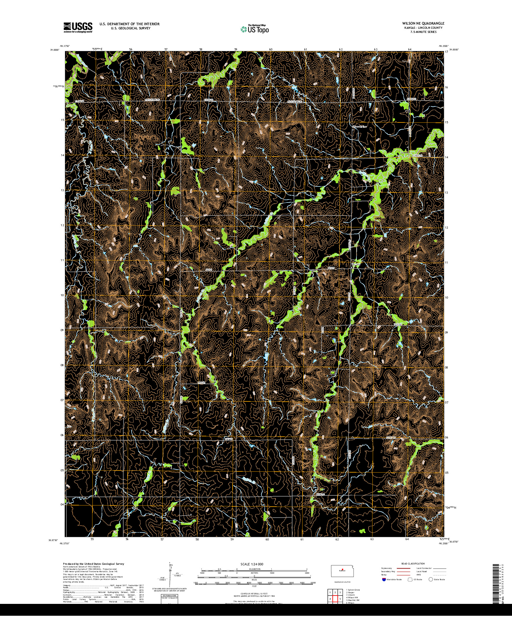 USGS US TOPO 7.5-MINUTE MAP FOR WILSON NE, KS 2018