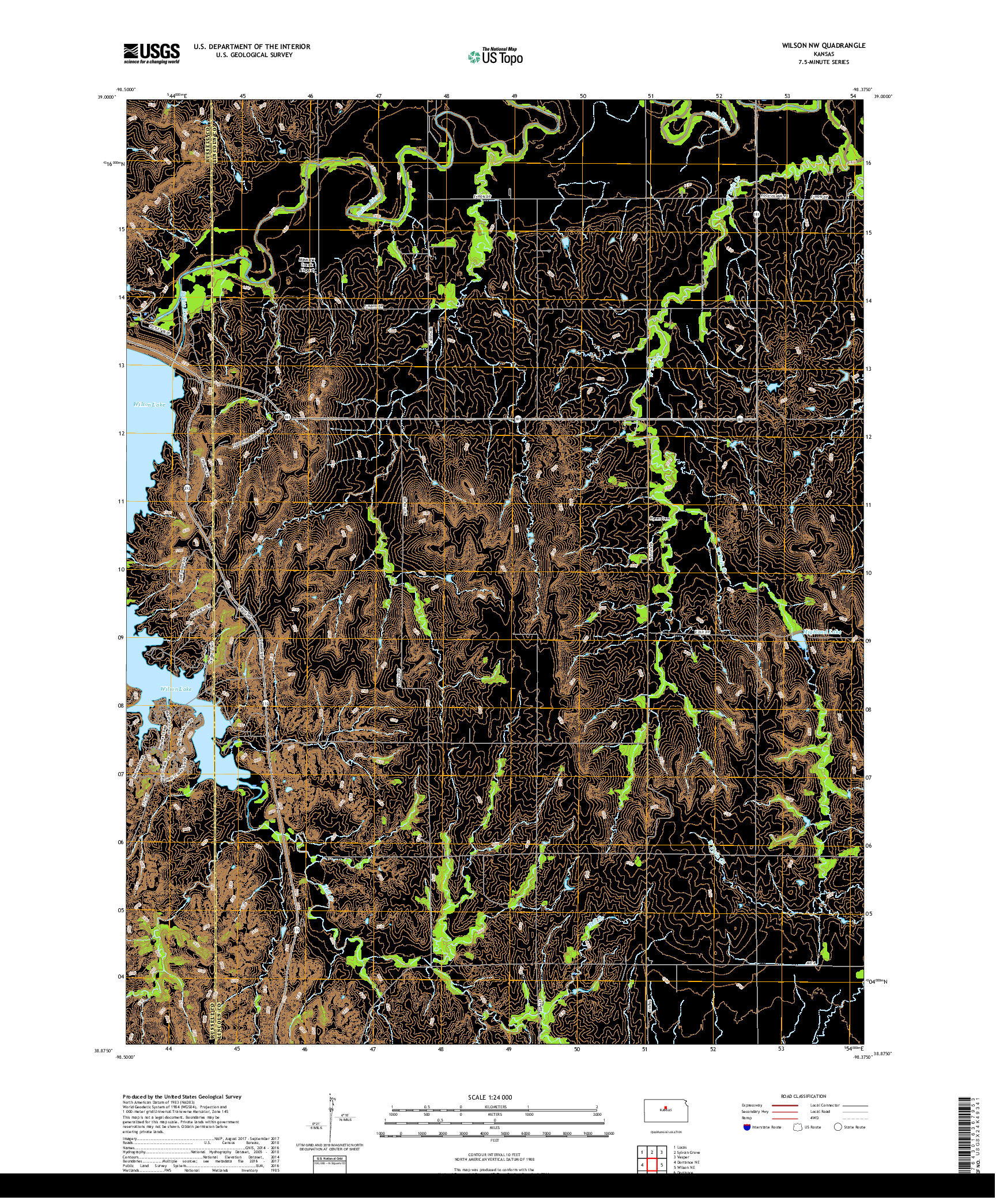 USGS US TOPO 7.5-MINUTE MAP FOR WILSON NW, KS 2018