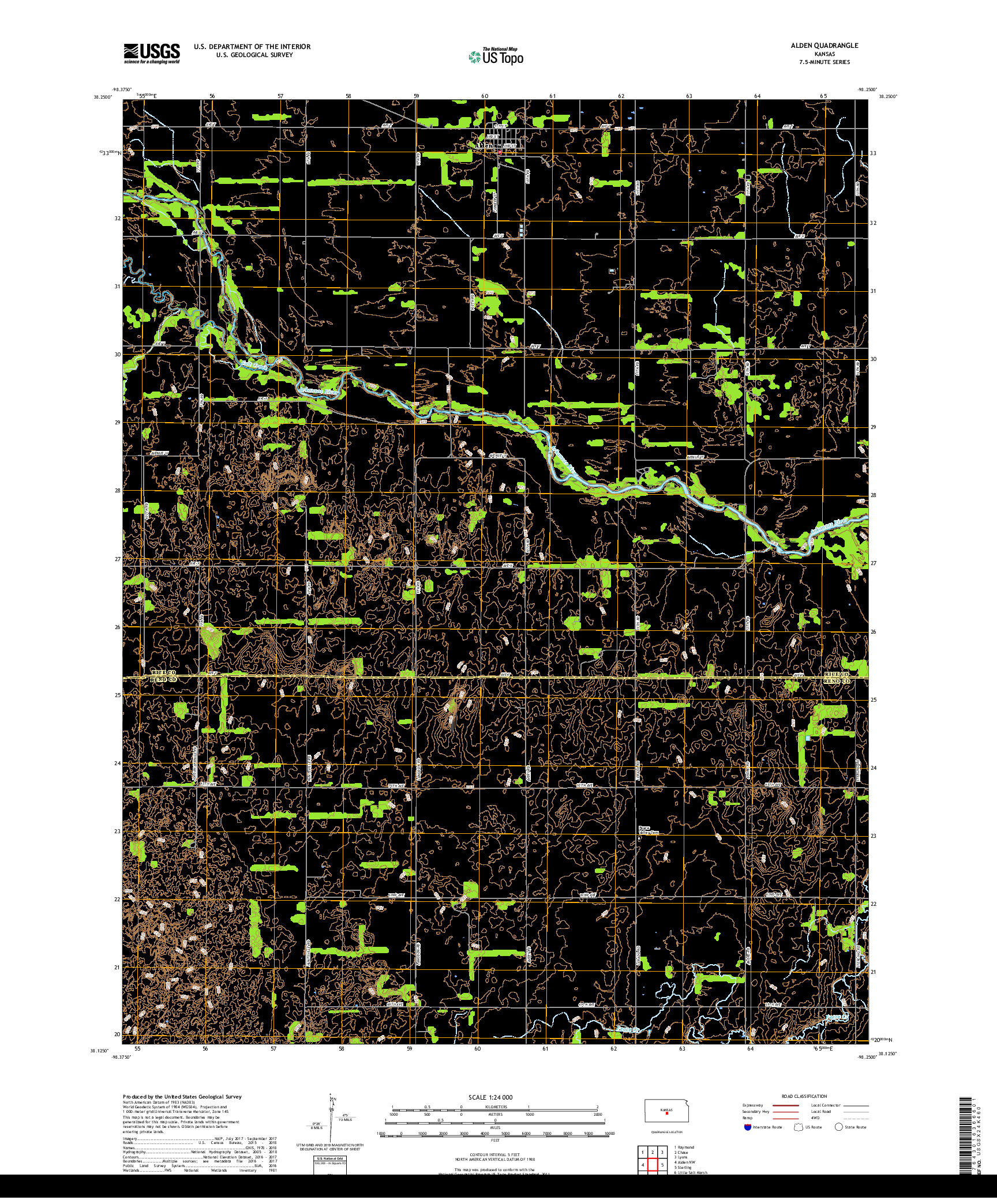 USGS US TOPO 7.5-MINUTE MAP FOR ALDEN, KS 2018