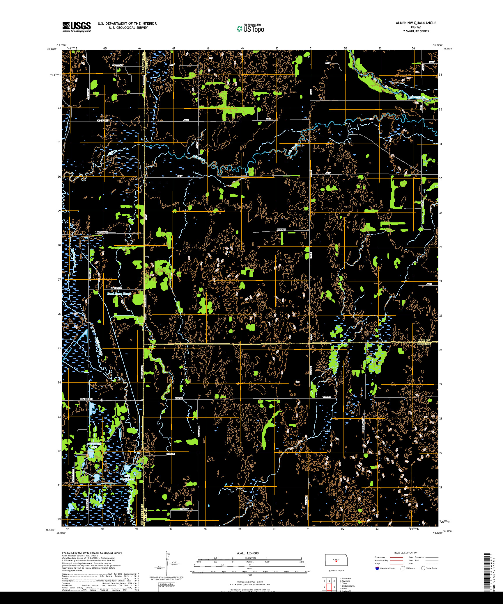 USGS US TOPO 7.5-MINUTE MAP FOR ALDEN NW, KS 2018