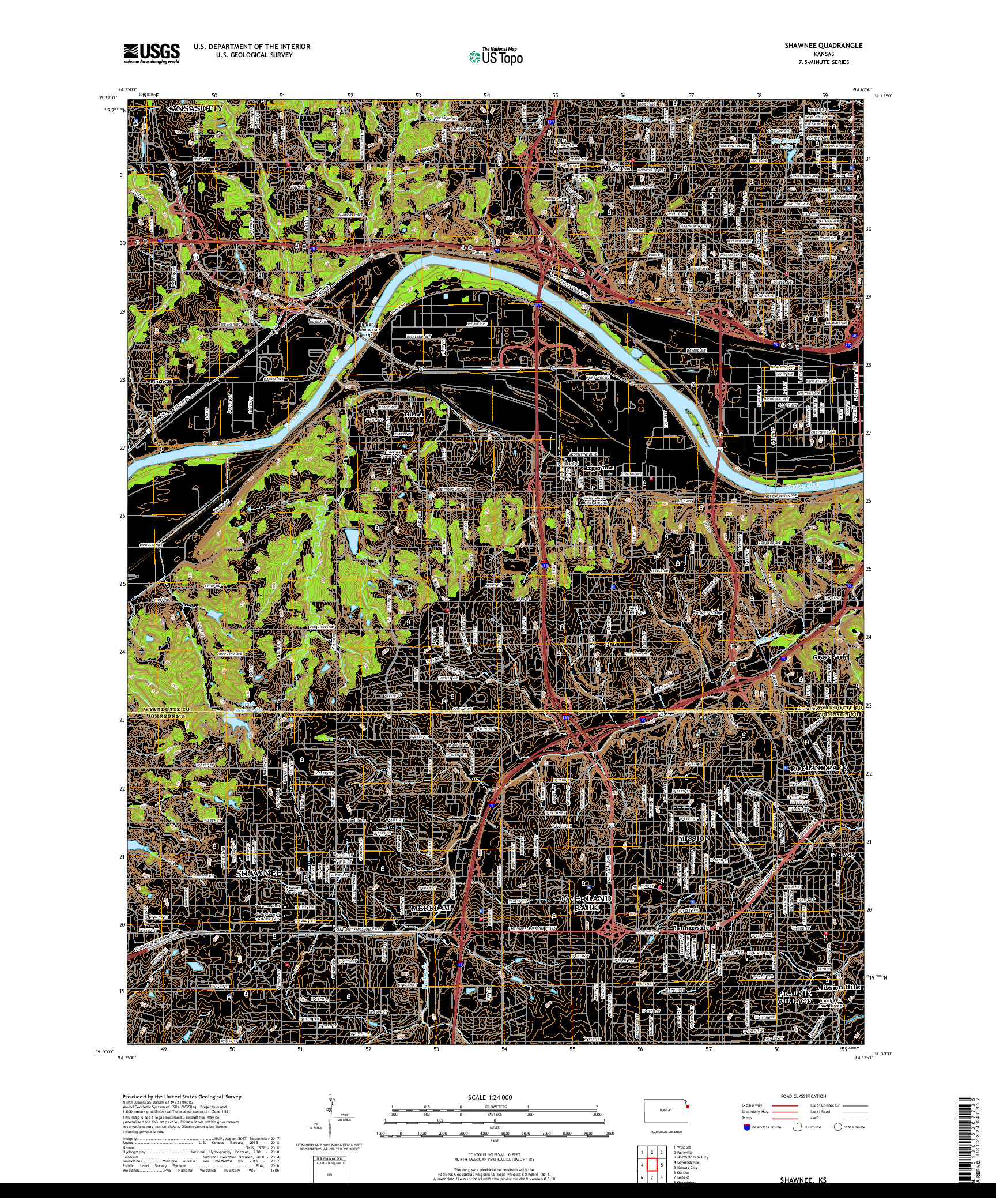 USGS US TOPO 7.5-MINUTE MAP FOR SHAWNEE, KS 2018