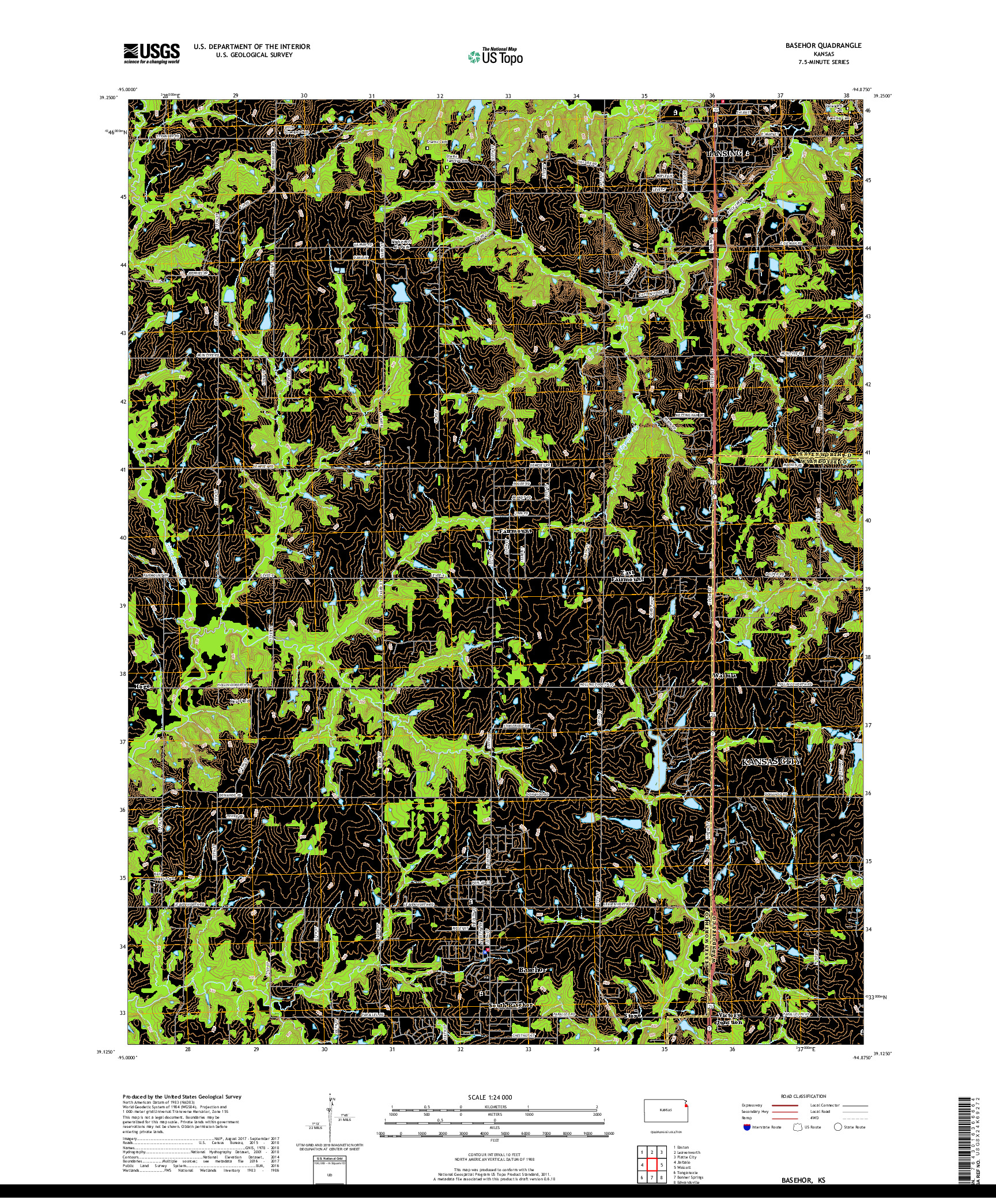 USGS US TOPO 7.5-MINUTE MAP FOR BASEHOR, KS 2018