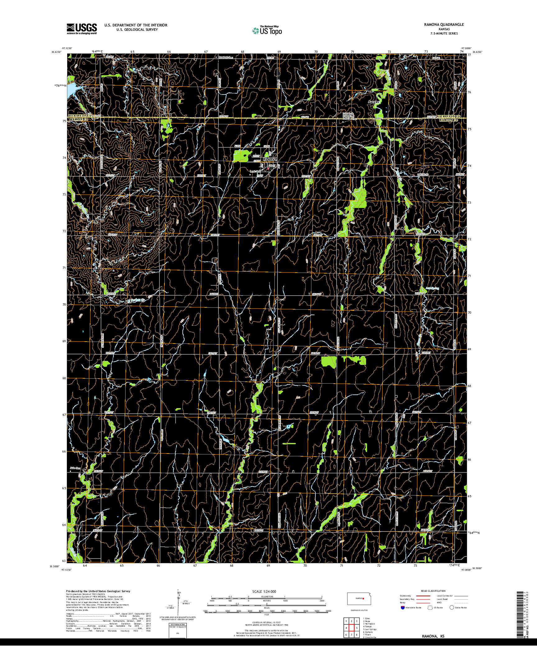 USGS US TOPO 7.5-MINUTE MAP FOR RAMONA, KS 2018