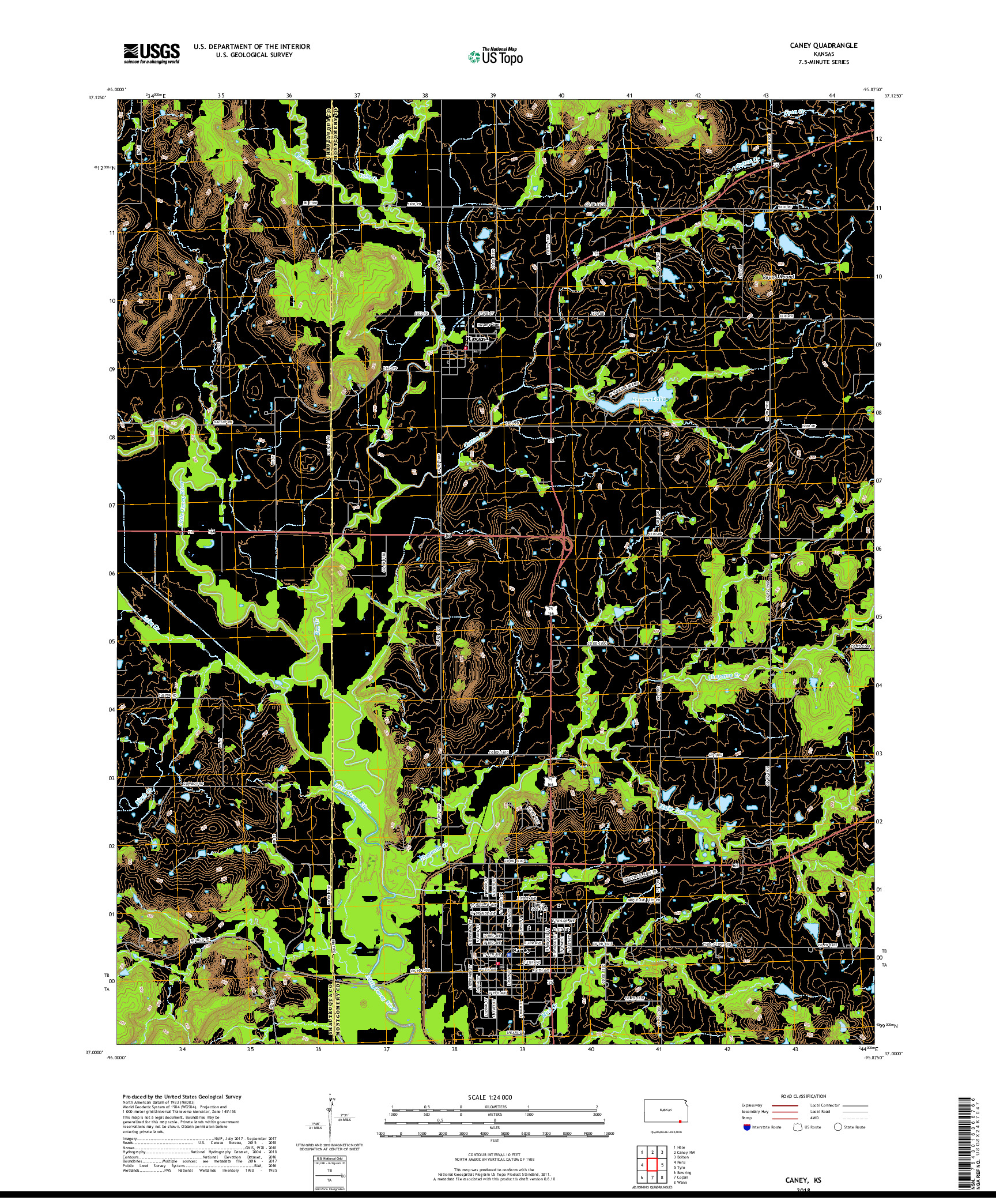 USGS US TOPO 7.5-MINUTE MAP FOR CANEY, KS 2018