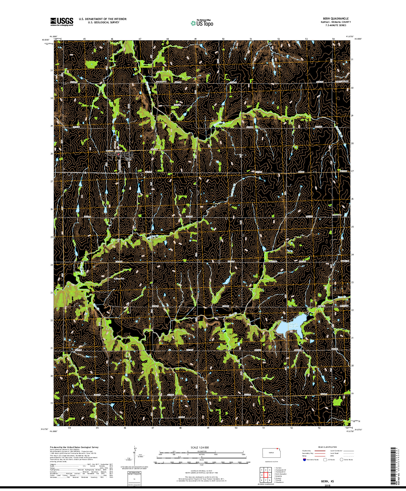 USGS US TOPO 7.5-MINUTE MAP FOR BERN, KS 2018
