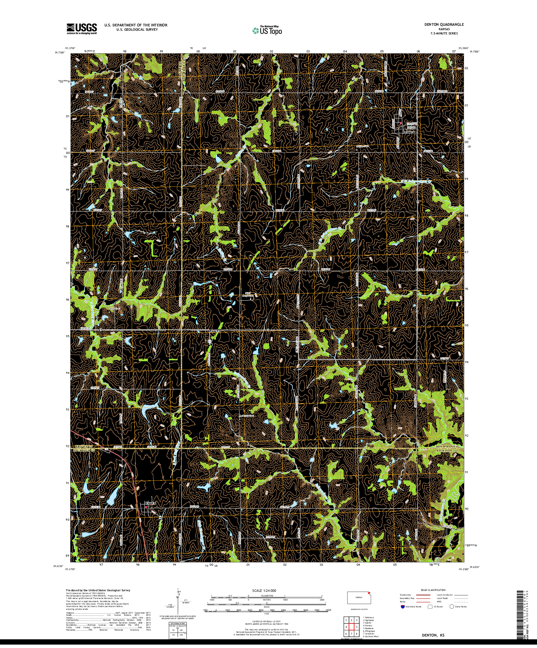 USGS US TOPO 7.5-MINUTE MAP FOR DENTON, KS 2018