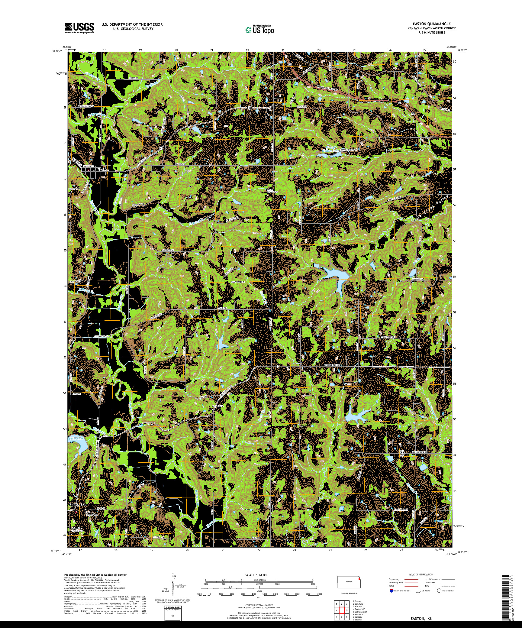 USGS US TOPO 7.5-MINUTE MAP FOR EASTON, KS 2018