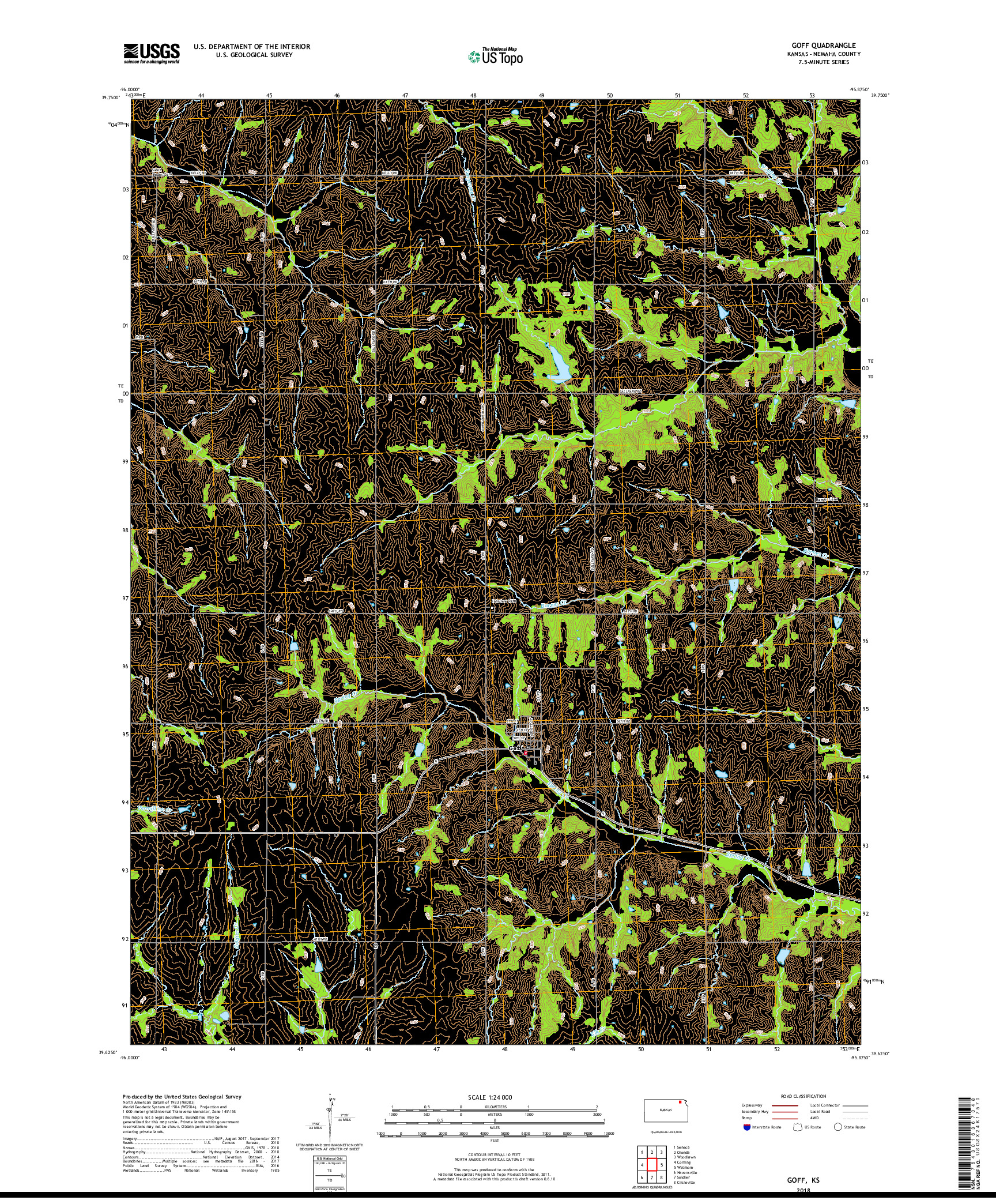 USGS US TOPO 7.5-MINUTE MAP FOR GOFF, KS 2018