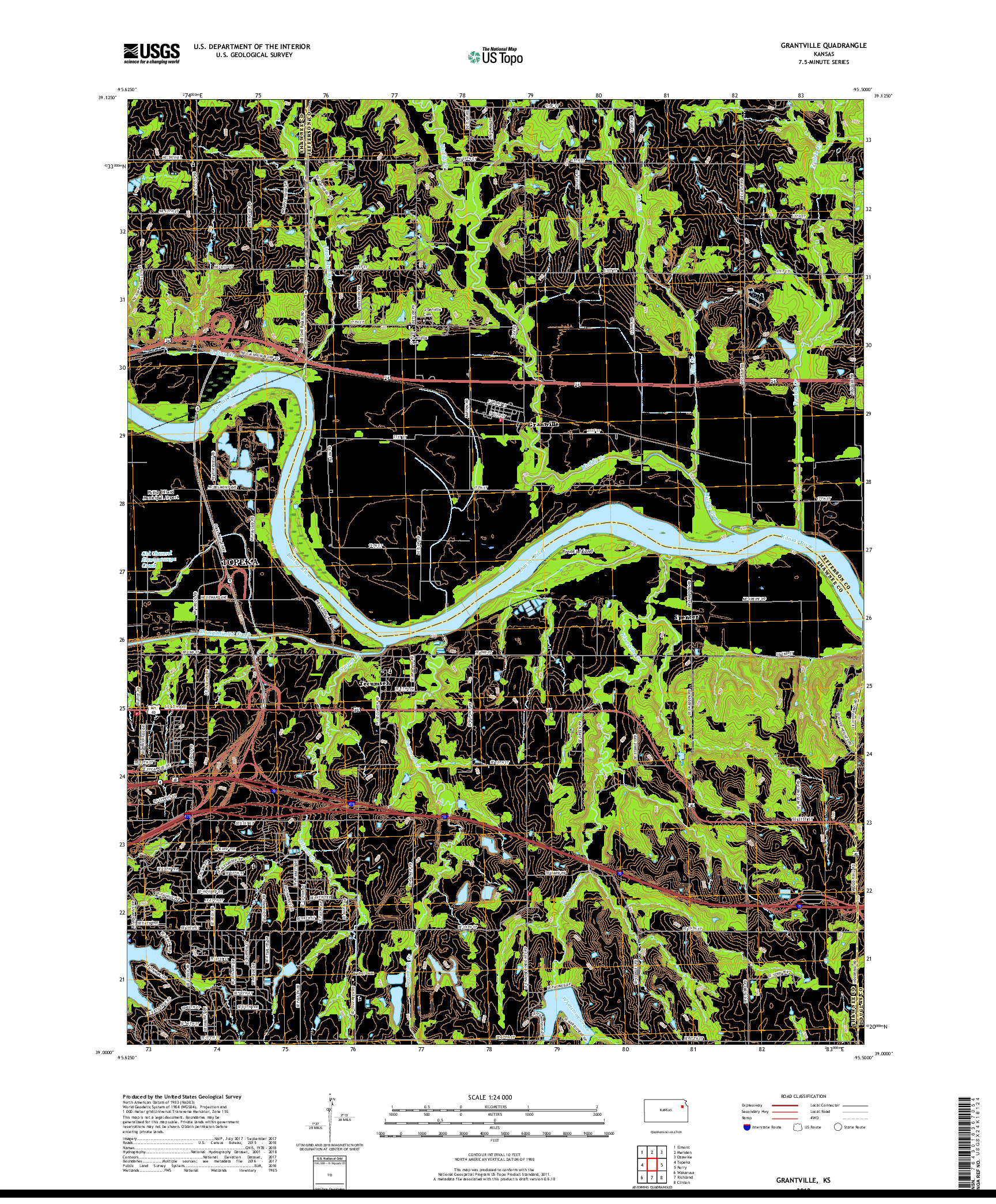 USGS US TOPO 7.5-MINUTE MAP FOR GRANTVILLE, KS 2018