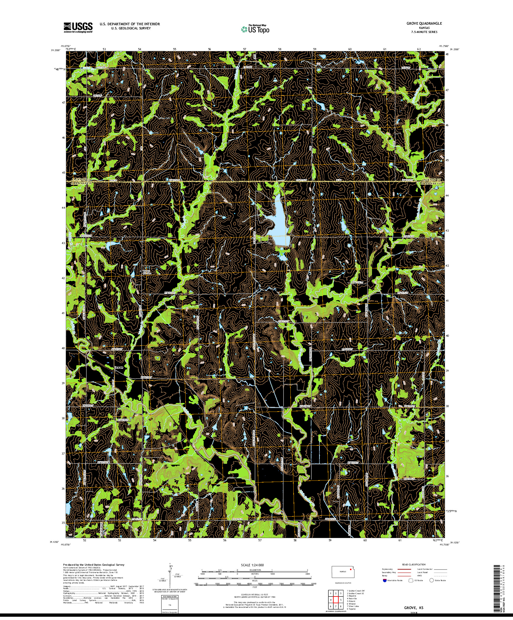 USGS US TOPO 7.5-MINUTE MAP FOR GROVE, KS 2018