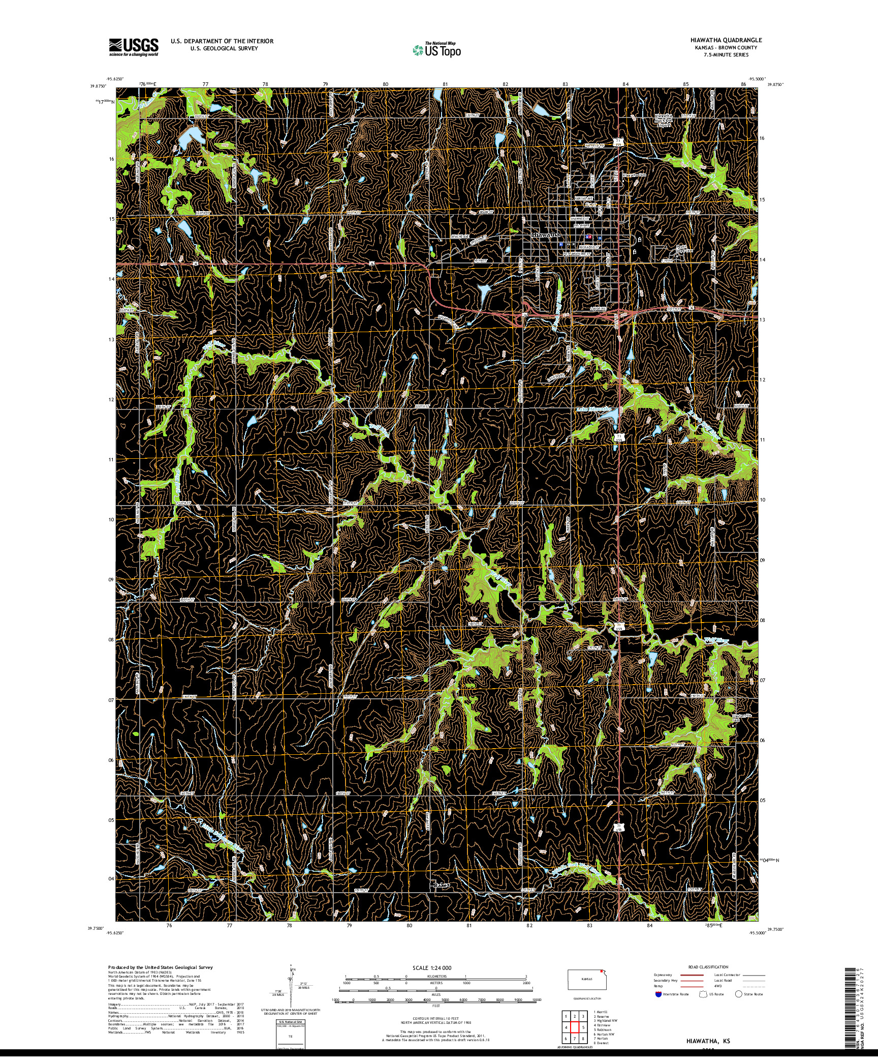 USGS US TOPO 7.5-MINUTE MAP FOR HIAWATHA, KS 2018