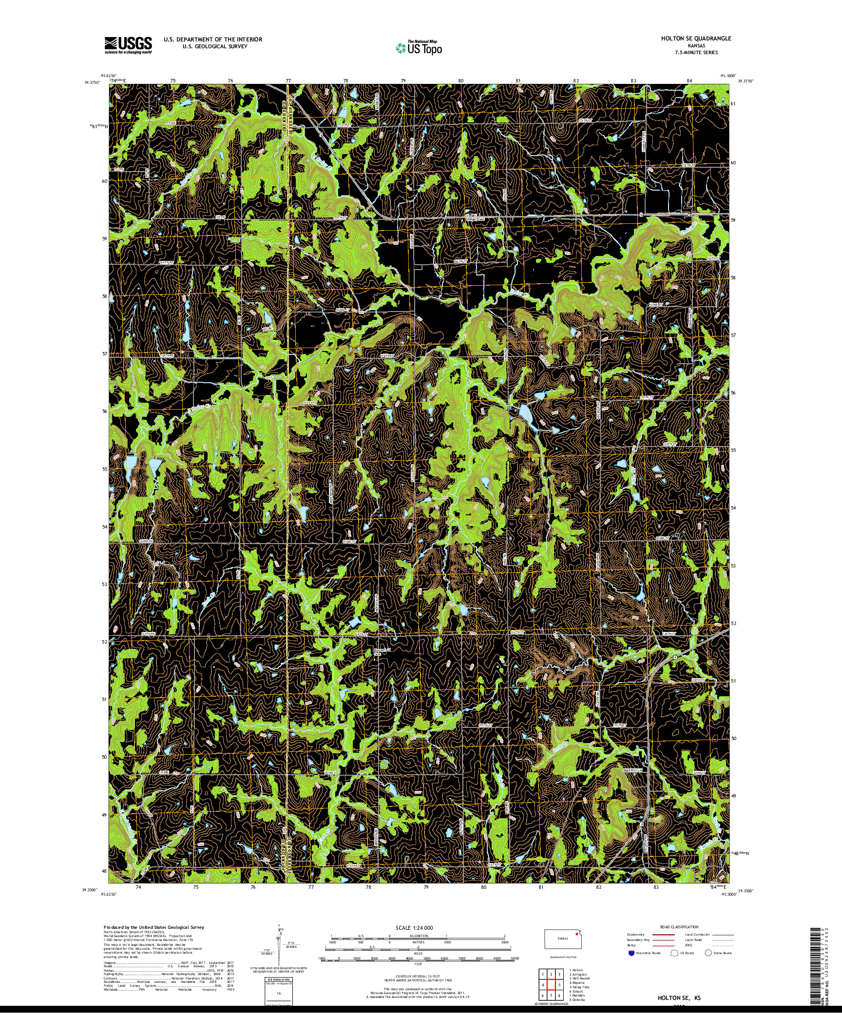 USGS US TOPO 7.5-MINUTE MAP FOR HOLTON SE, KS 2018