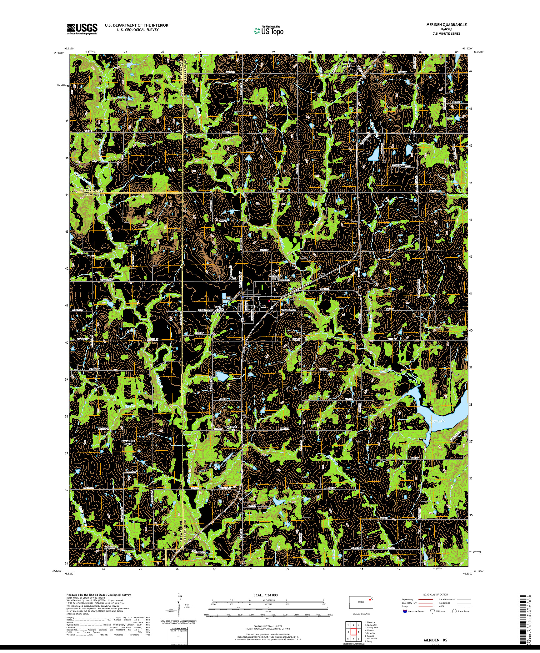 USGS US TOPO 7.5-MINUTE MAP FOR MERIDEN, KS 2018