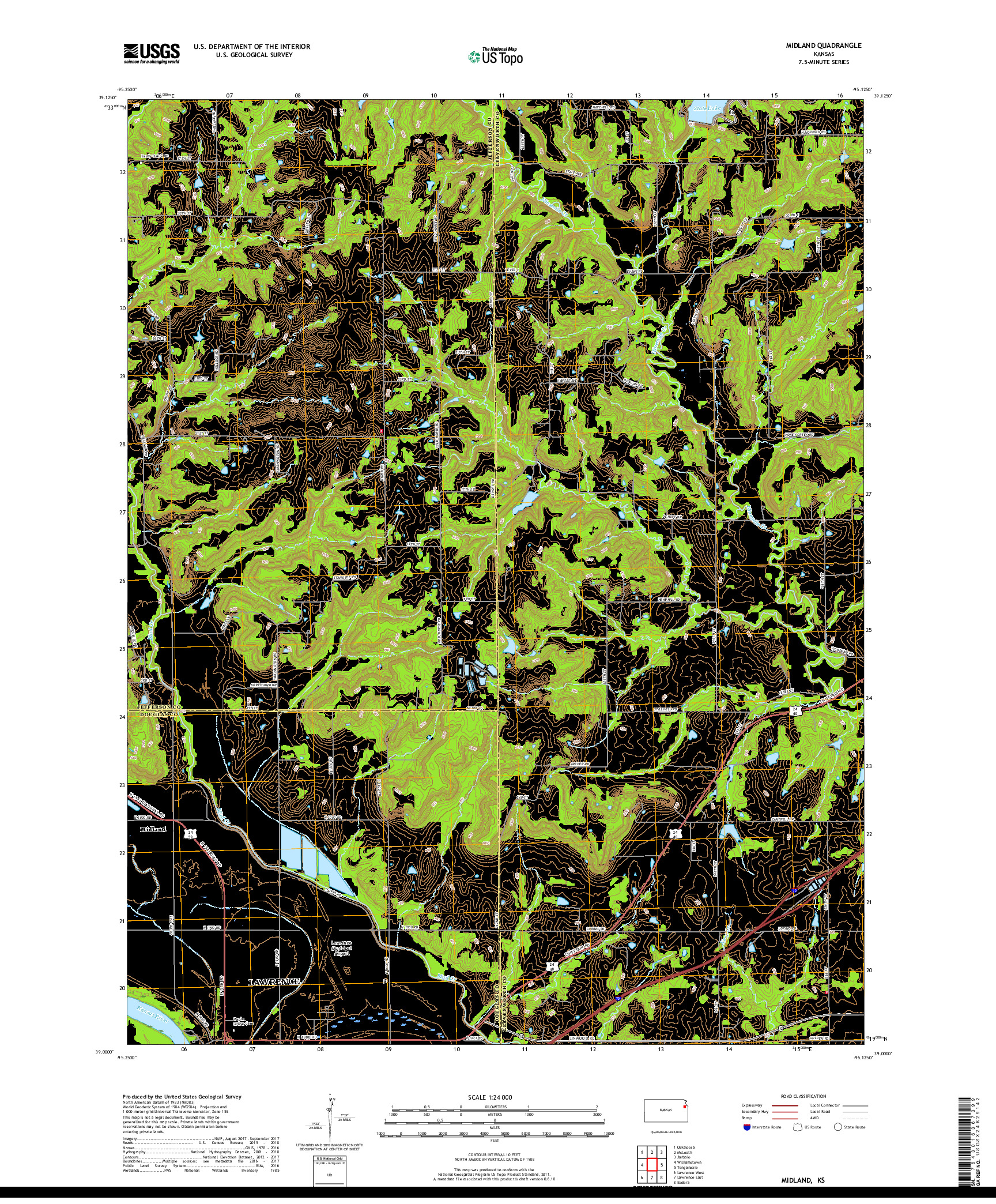 USGS US TOPO 7.5-MINUTE MAP FOR MIDLAND, KS 2018