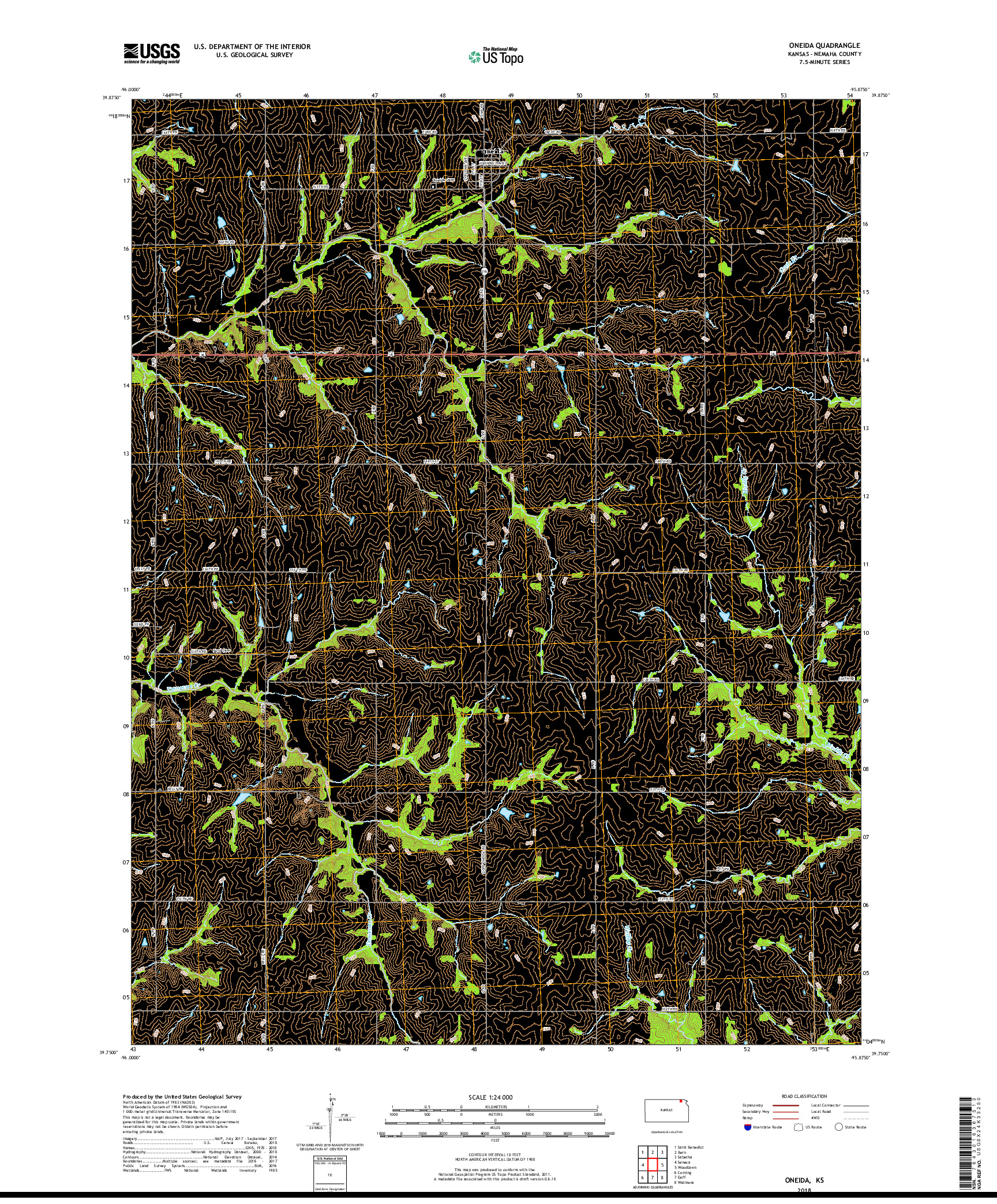 USGS US TOPO 7.5-MINUTE MAP FOR ONEIDA, KS 2018