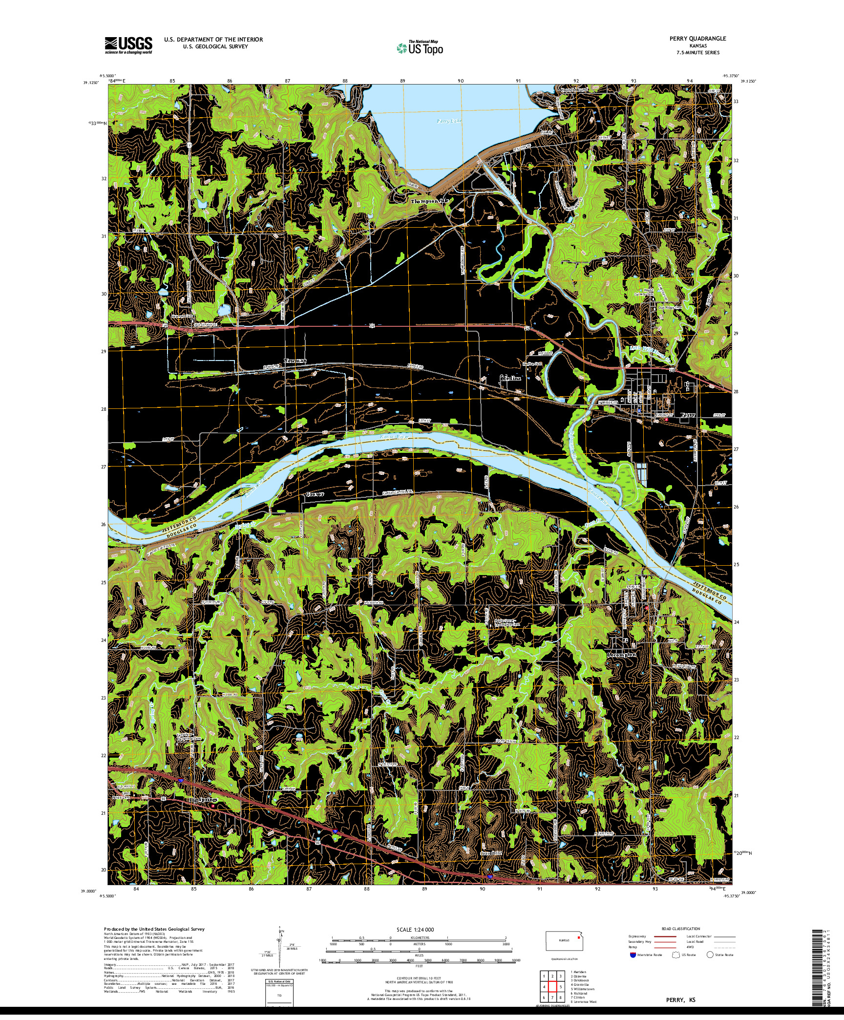 USGS US TOPO 7.5-MINUTE MAP FOR PERRY, KS 2018