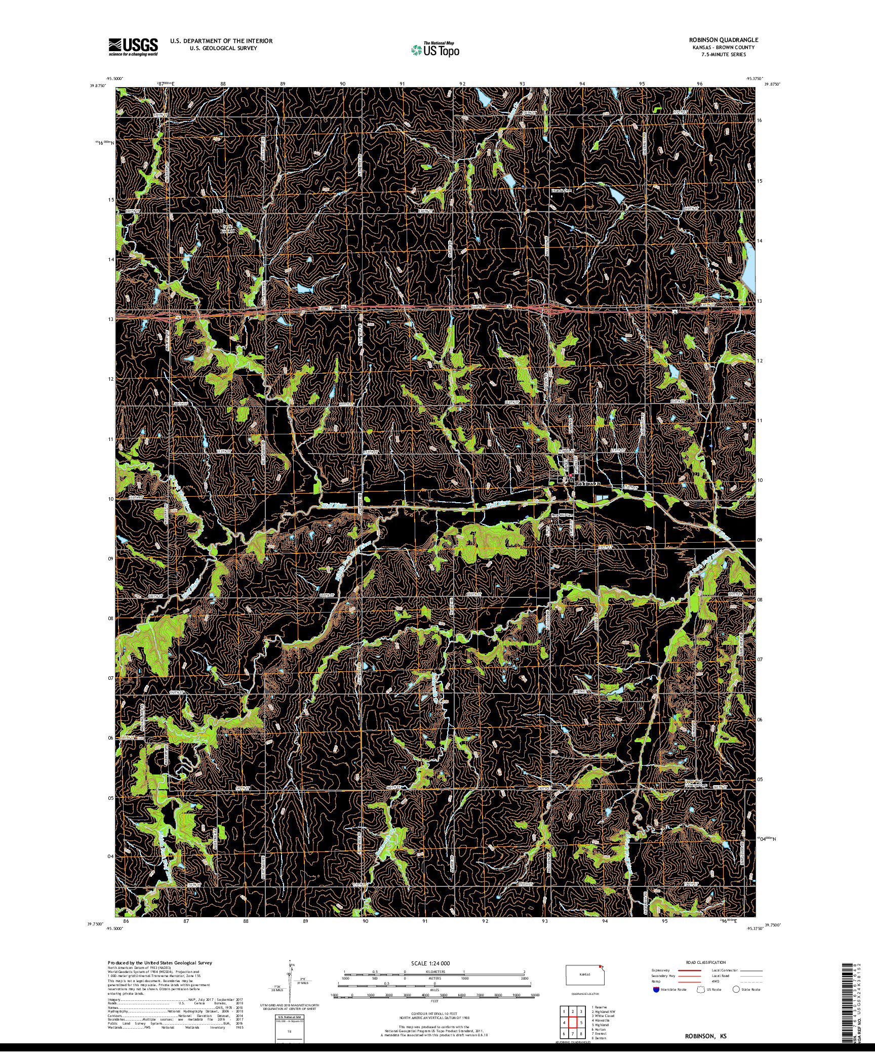 USGS US TOPO 7.5-MINUTE MAP FOR ROBINSON, KS 2018