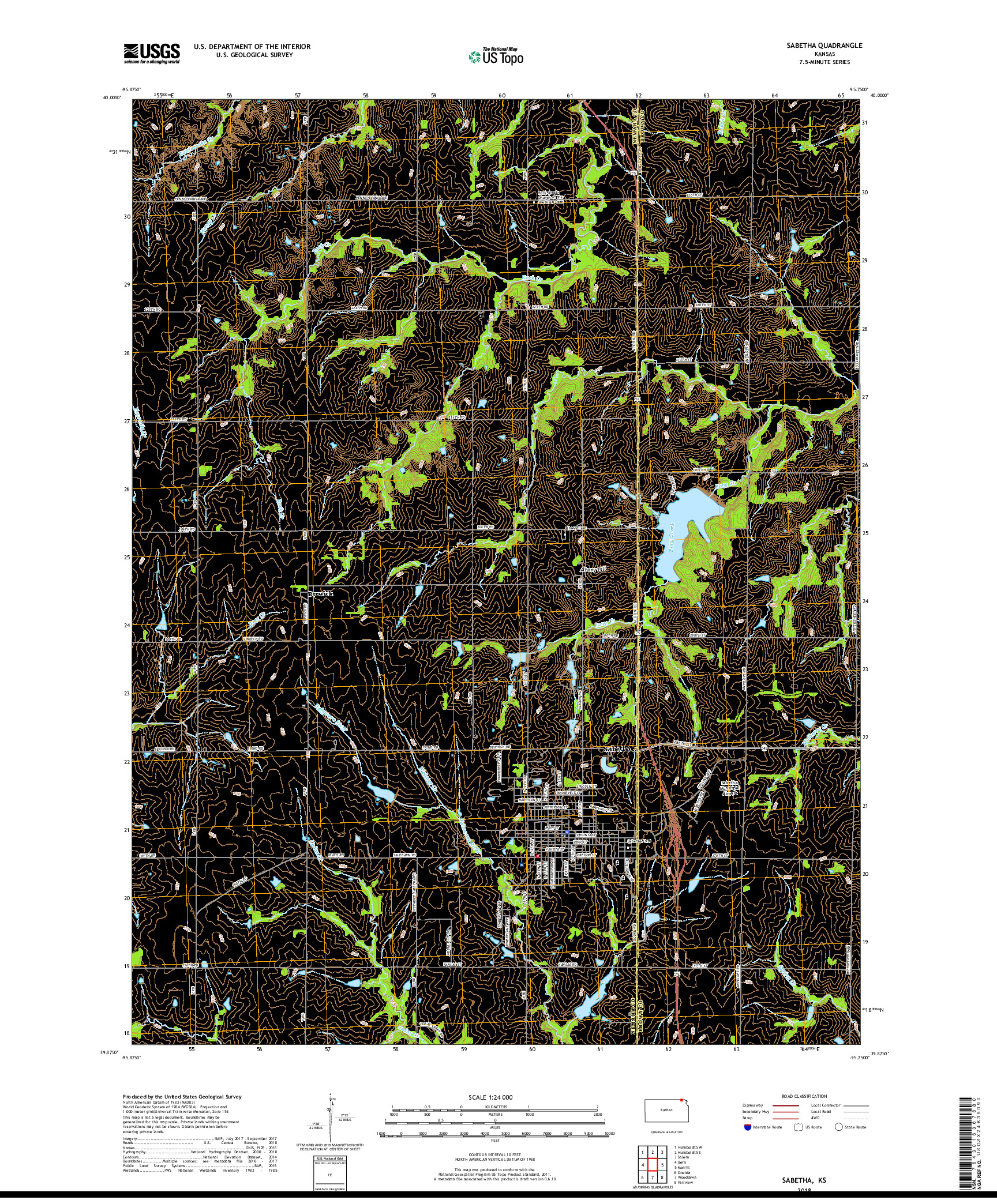 USGS US TOPO 7.5-MINUTE MAP FOR SABETHA, KS 2018