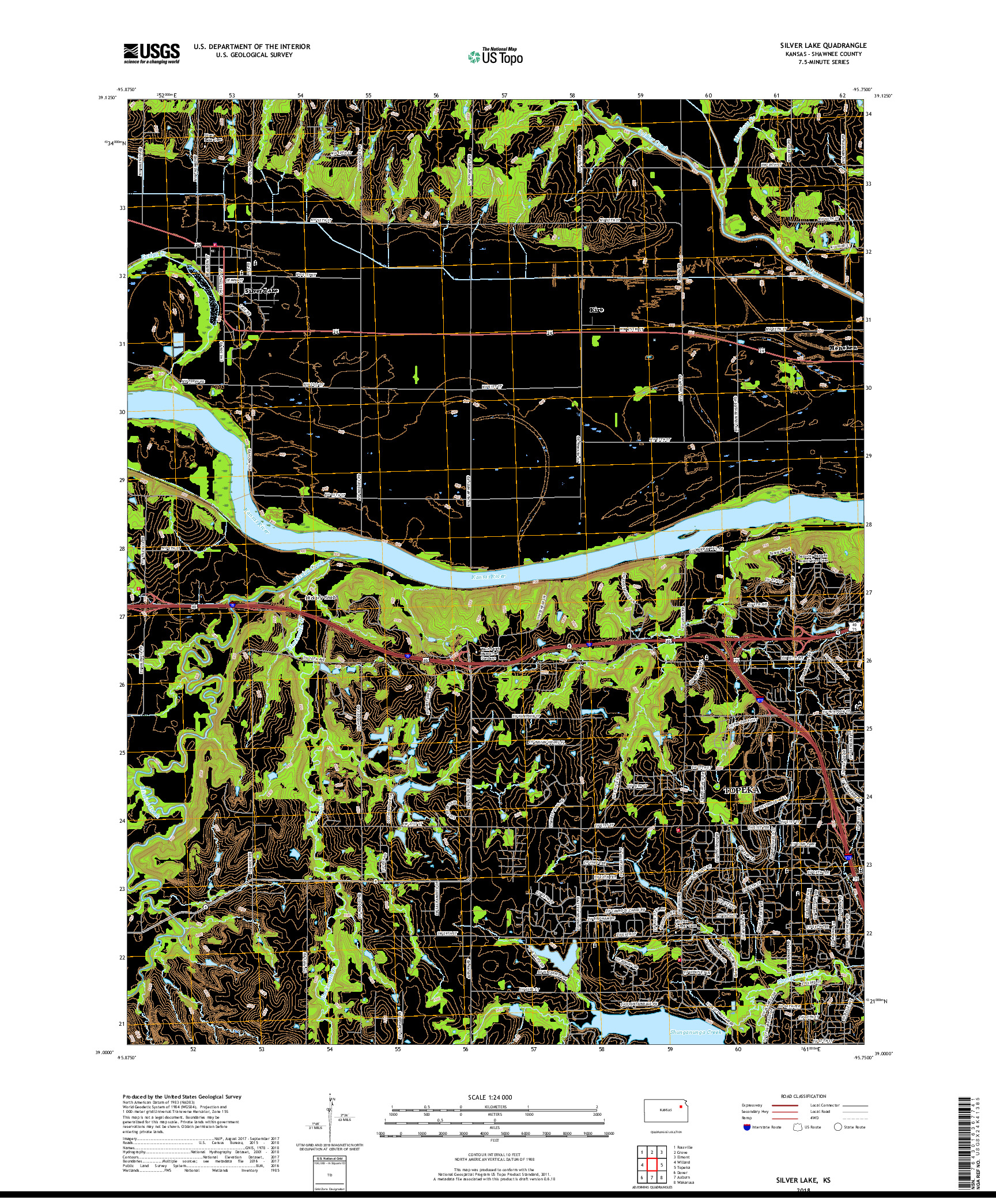 USGS US TOPO 7.5-MINUTE MAP FOR SILVER LAKE, KS 2018