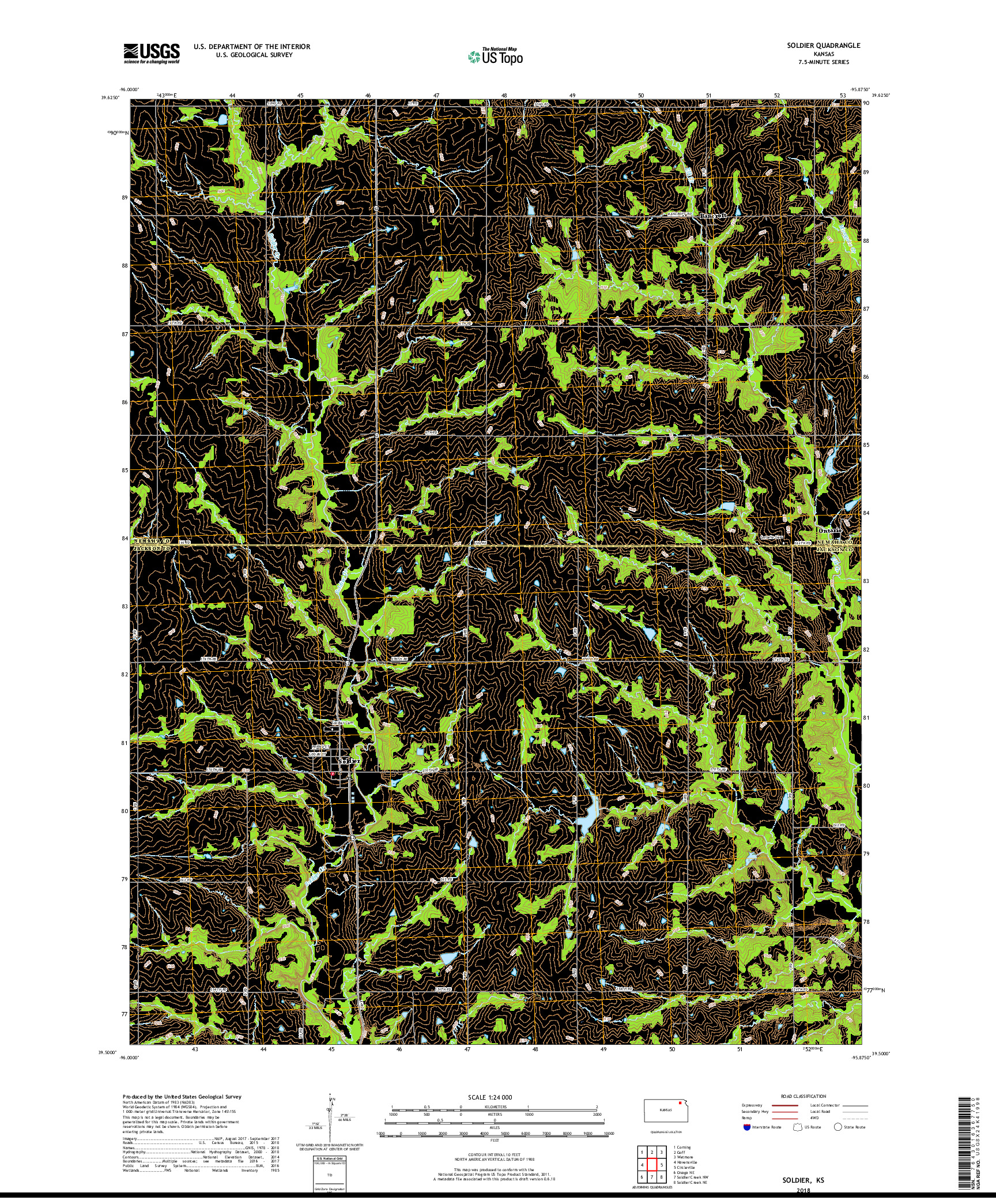 USGS US TOPO 7.5-MINUTE MAP FOR SOLDIER, KS 2018