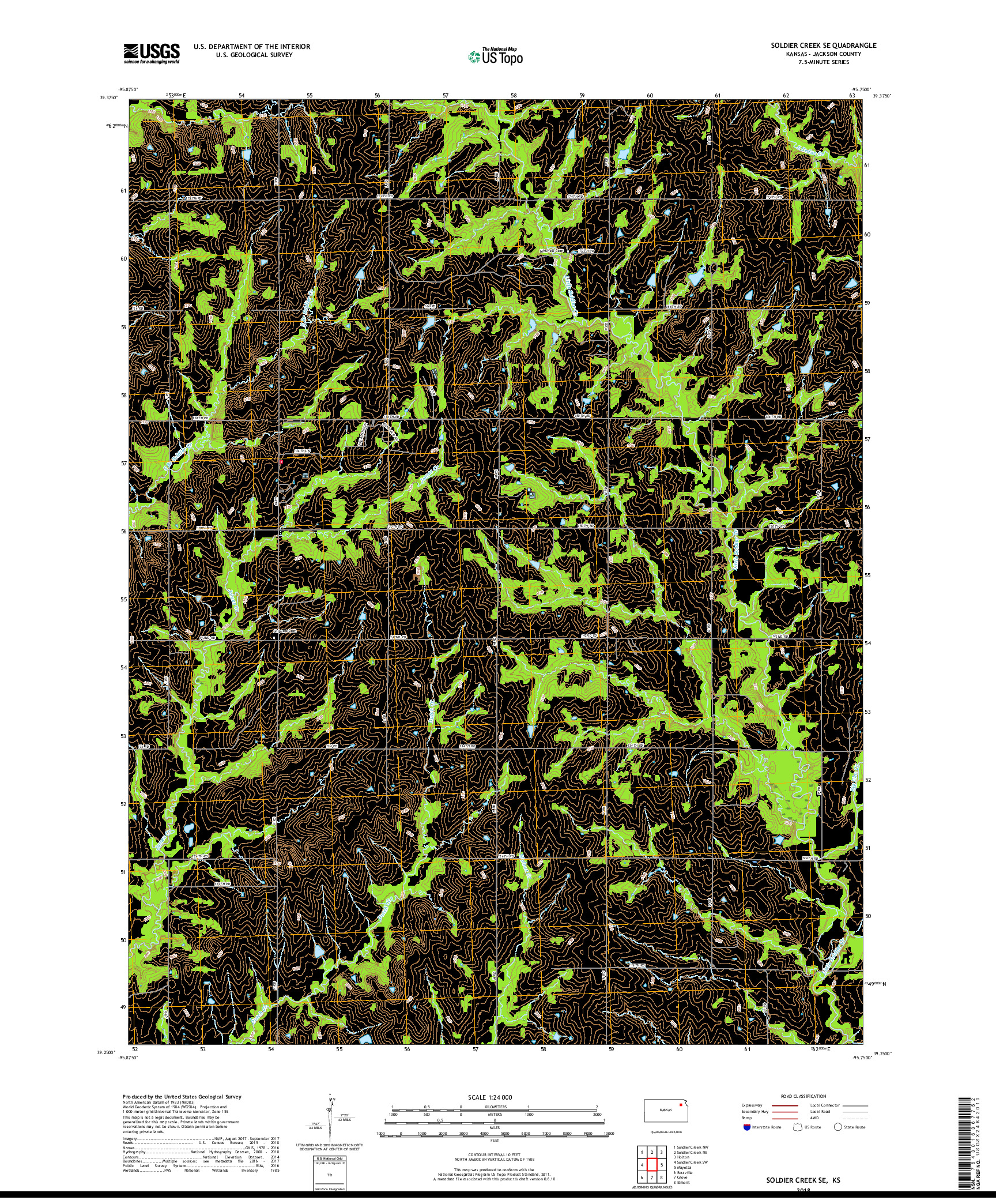 USGS US TOPO 7.5-MINUTE MAP FOR SOLDIER CREEK SE, KS 2018